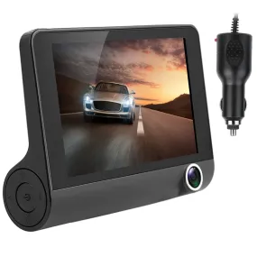 1296P Car DVR Dash Cam 4In 3 Lens Recorder, Seamless Recording - Black