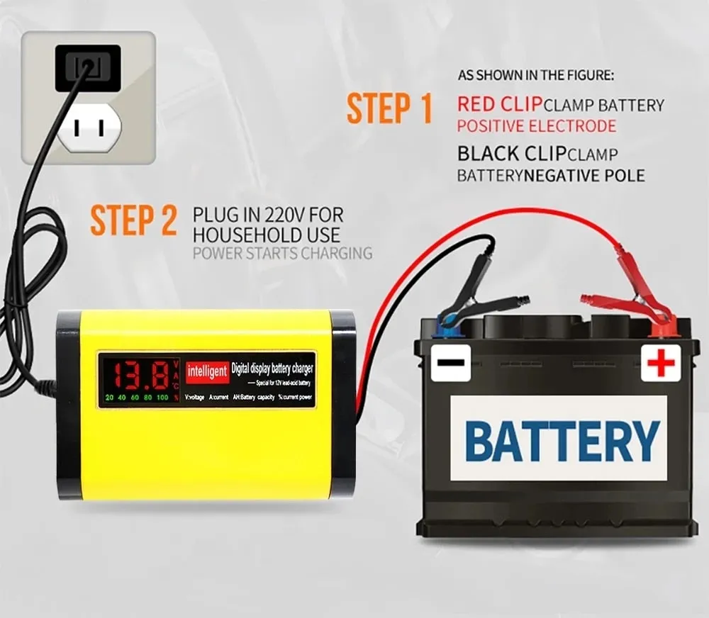 12V 2A Car Auto Battery Charger LED Display 220V 110V EU US Smart Automotive Truck Motorcycle Car Charger For 12V 12AH 14AH 20AH