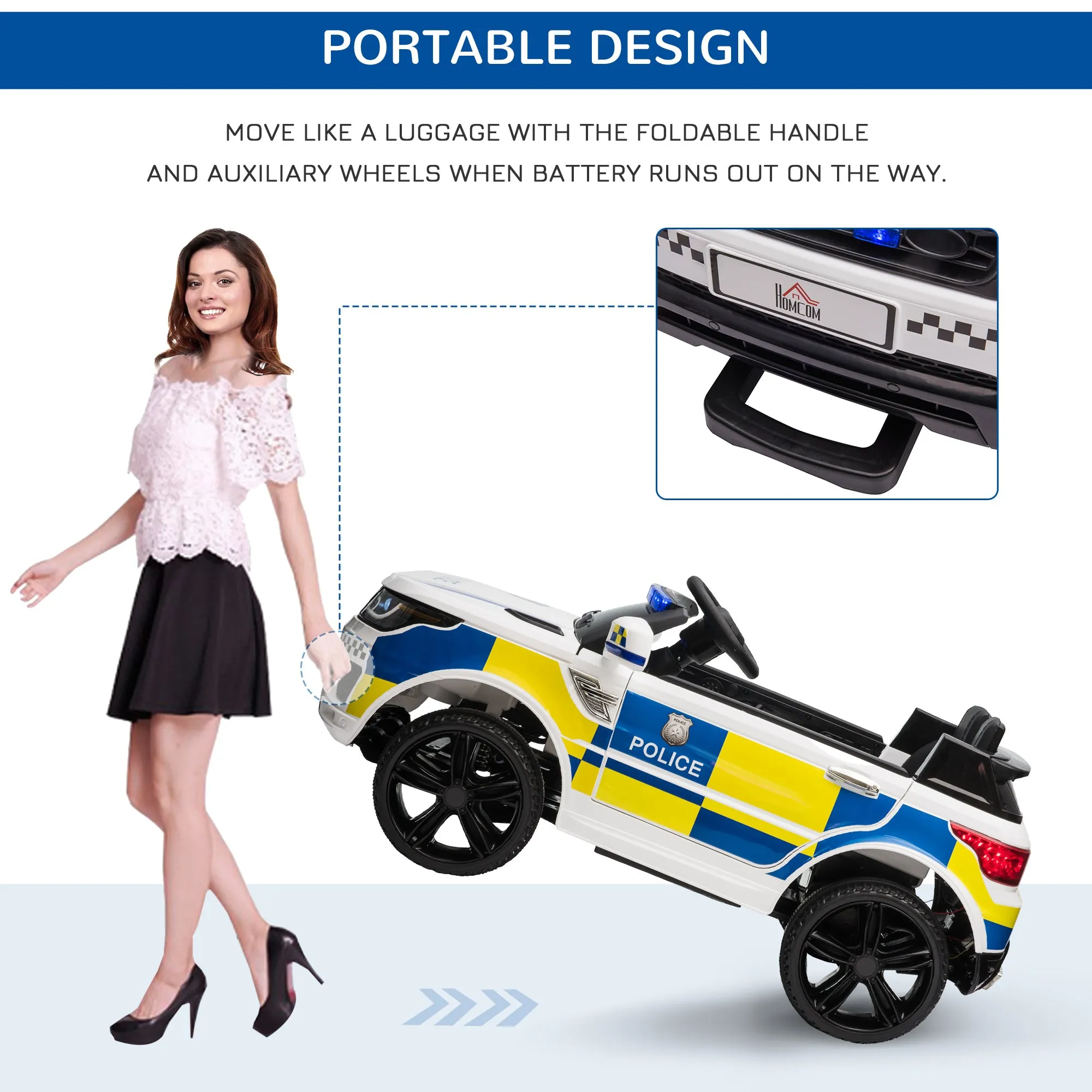 12V Kid Electric Ride On Police Car w/ Remote Siren Bluetooth 3-6 Years