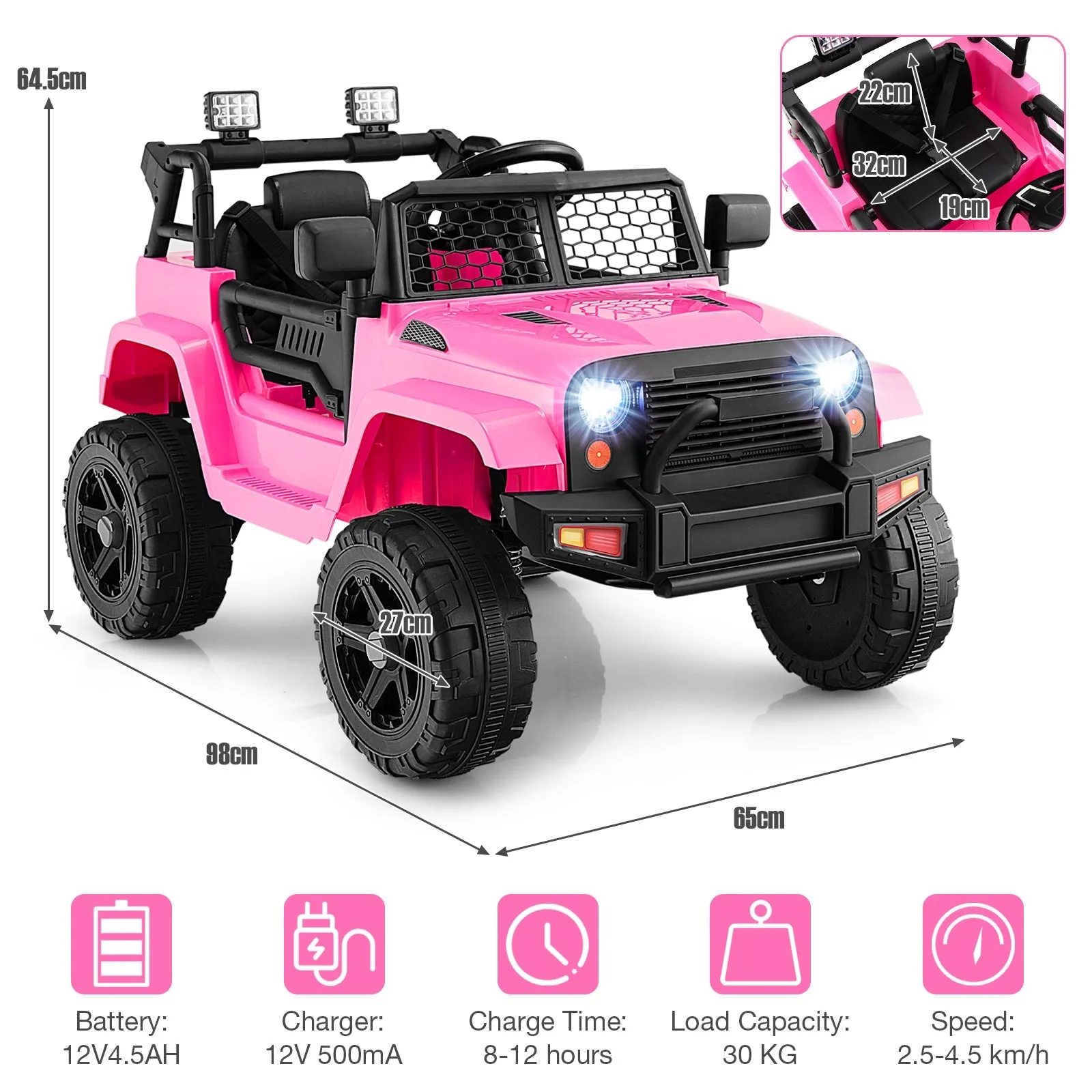 12V Kids Ride on Car with Remote Control and Music-Pink