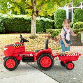 12V Kids Ride On Tractor with Trailer with Remote Control and Lights and Horn-Red