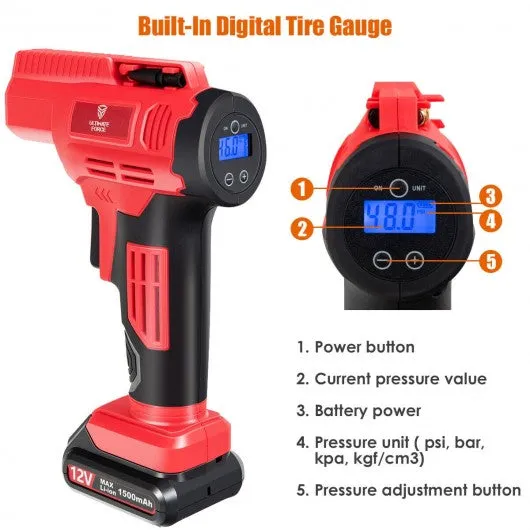 12V Portable Cordless Tire Inflator Air Compressor