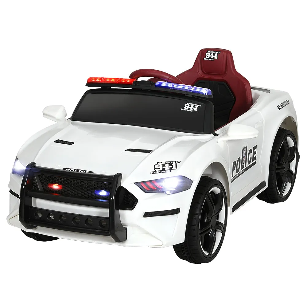 12V White Police Ride On Car, Keyless, Remote, Rigo