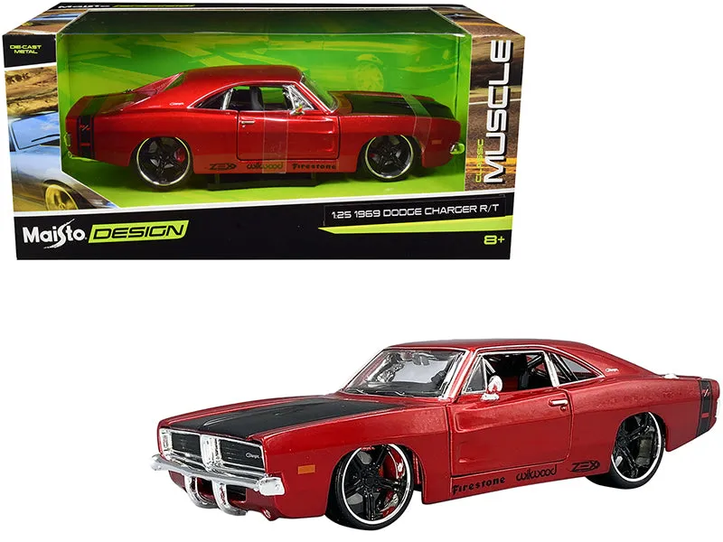 1969 Dodge Charger R/T Red Metallic with Black Hood and Black Stripes "Classic Muscle" 1/25 Diecast Model Car by Maisto