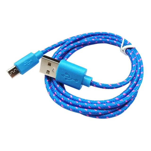 1m 2m 3m  Nylon Braided Fabric Micro USB Cable Charger Data Sync USB Cable Cord for Samsung Galaxy HTC Android Smart Phone 1pcs