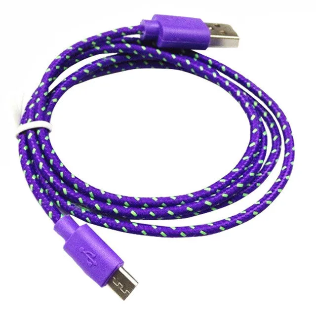 1m 2m 3m  Nylon Braided Fabric Micro USB Cable Charger Data Sync USB Cable Cord for Samsung Galaxy HTC Android Smart Phone 1pcs