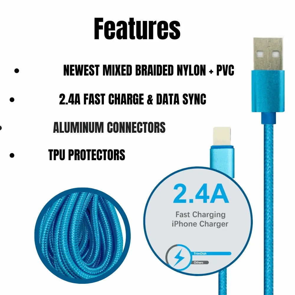 2 Pack 10FT XL Charger Compatible for Iphone Cable Nylon Woven Zebra Pattern