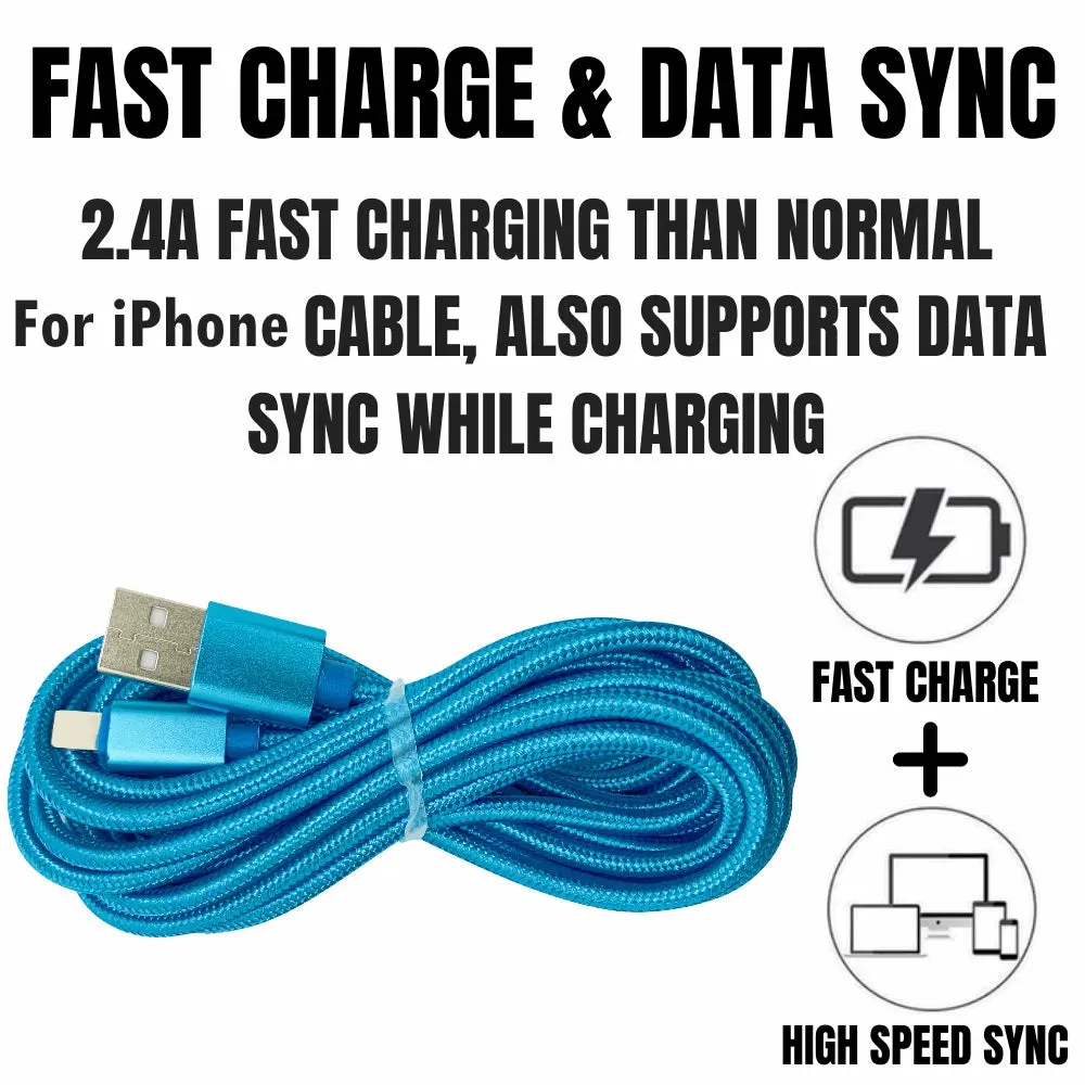 2 Pack 10FT XL Charger Compatible for Iphone Cable Nylon Woven Zebra Pattern