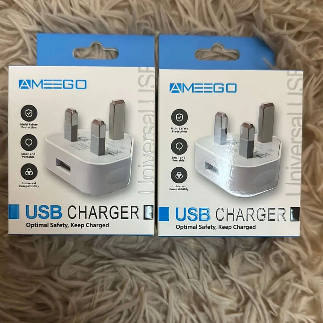 3 Pin Plug USB Mains Charger Adapter 1AMP 1000mAh Fast Speed Universal Travel USB Wall ChargerTablet & USB Socket Devices