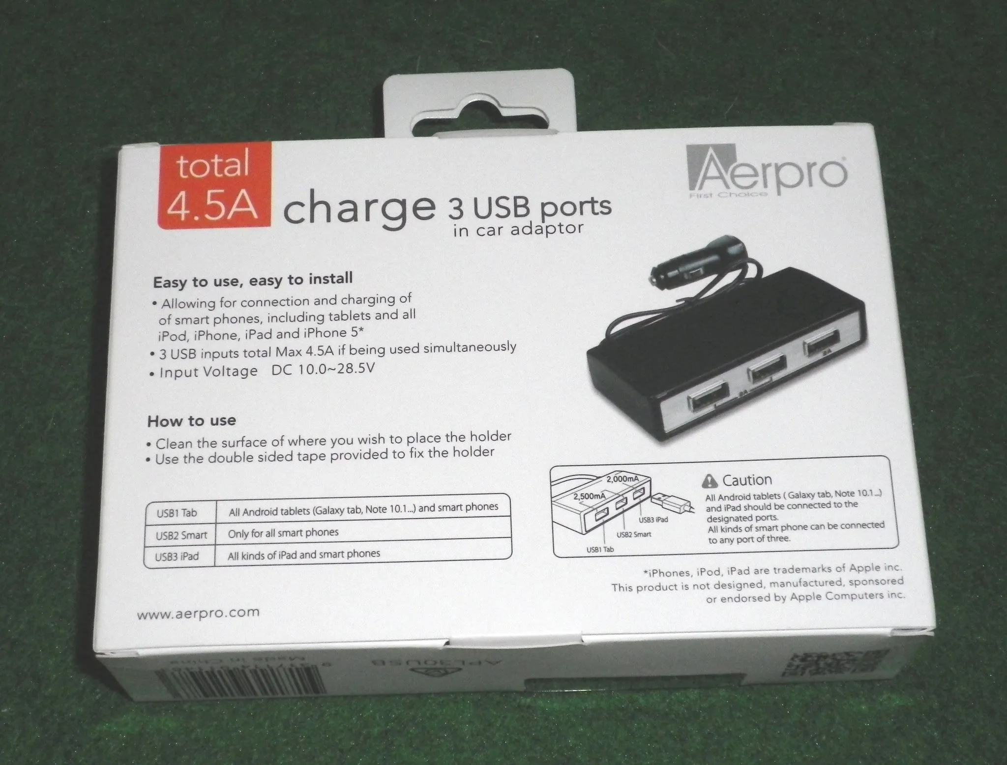 3 Way USB Car Charger for Tablets, Smartphones & iPads - Part # APL30USB