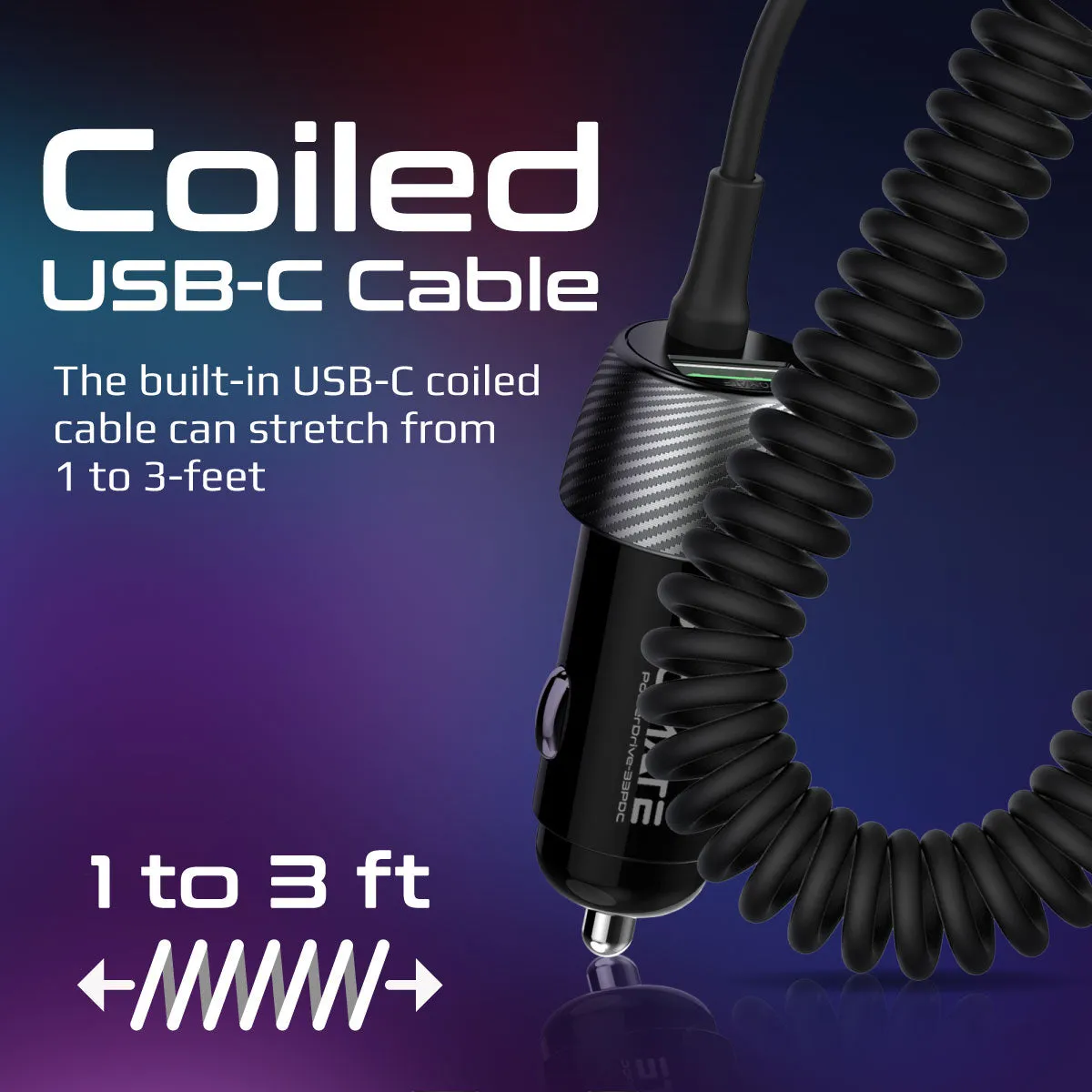 33W Quick Charging Car Charger with USB-C Cable