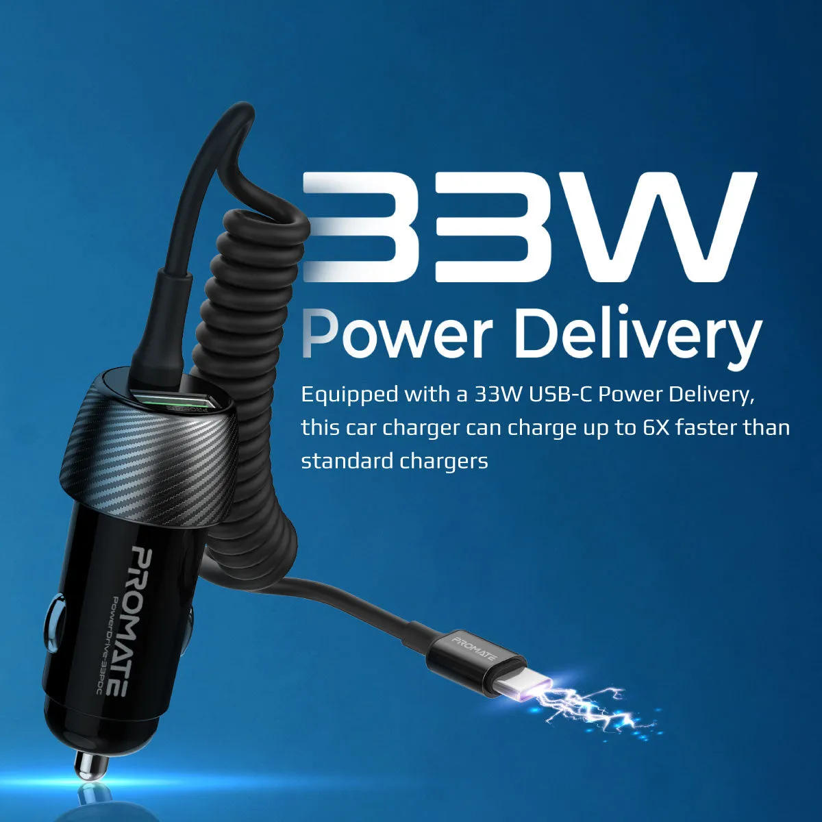 33W Quick Charging Car Charger with USB-C Cable