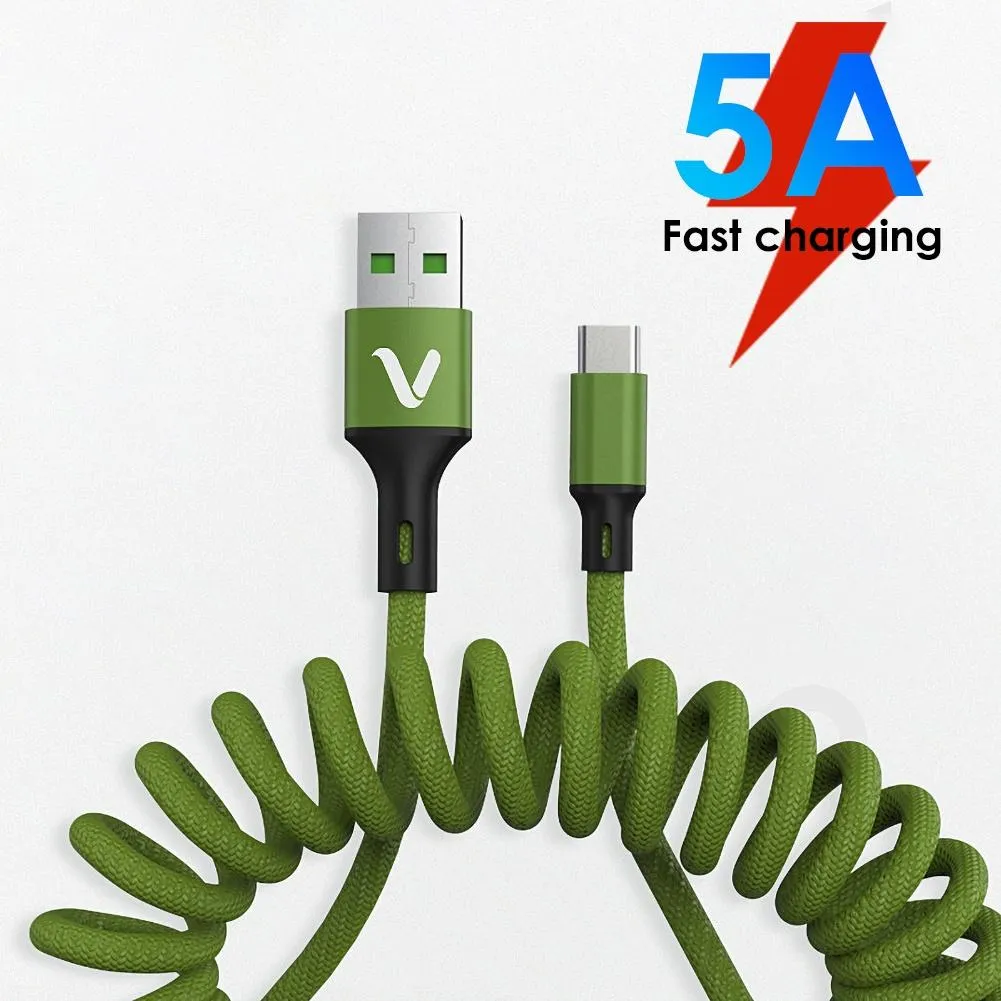 5A Micro USB Type-C Fast Charging Spring Cable