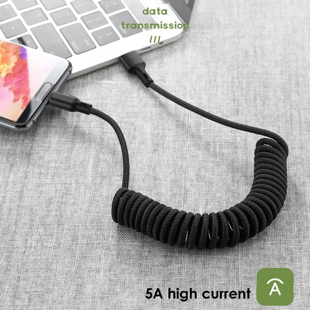 5A Micro USB Type-C Fast Charging Spring Cable