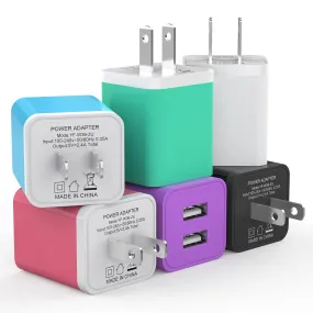 6Pack USB Wall Charger, iGENJUN 2.4A Dual USB Port Cube Power Plug Adapter Fast Phone Charger Block Charging Box Brick for iPhone 16/16 Pro/16 Pro Max/15, Samsung Galaxy, Pixel, LG, Android-Colorful