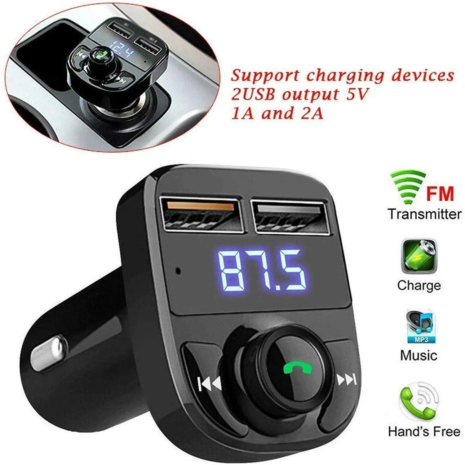 8533 CAR-X8 Bluetooth FM Transmitter Kit for Hands-Free Call Receiver / Music Player / Call Receiver / Fast Mobile Charger Ports for All Smartphones with 3.1A Quick Charge Dual USB Car Charger