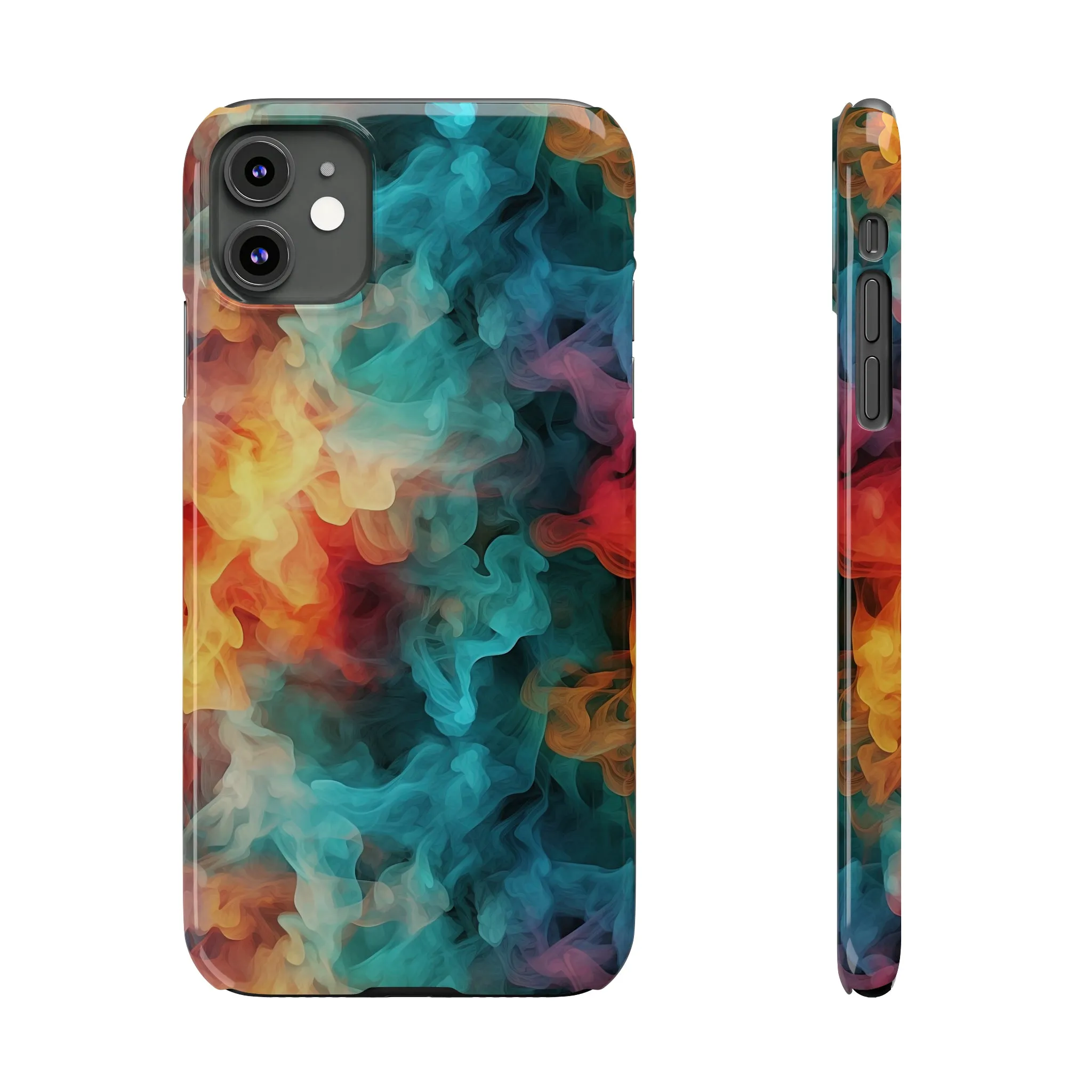 Abstract Aqua, Yellow, Orange Smoke Design Sleek Elegance Wireless-Charging Compatible Phone Case Slim Phone Case compatible with over 20 iphone models