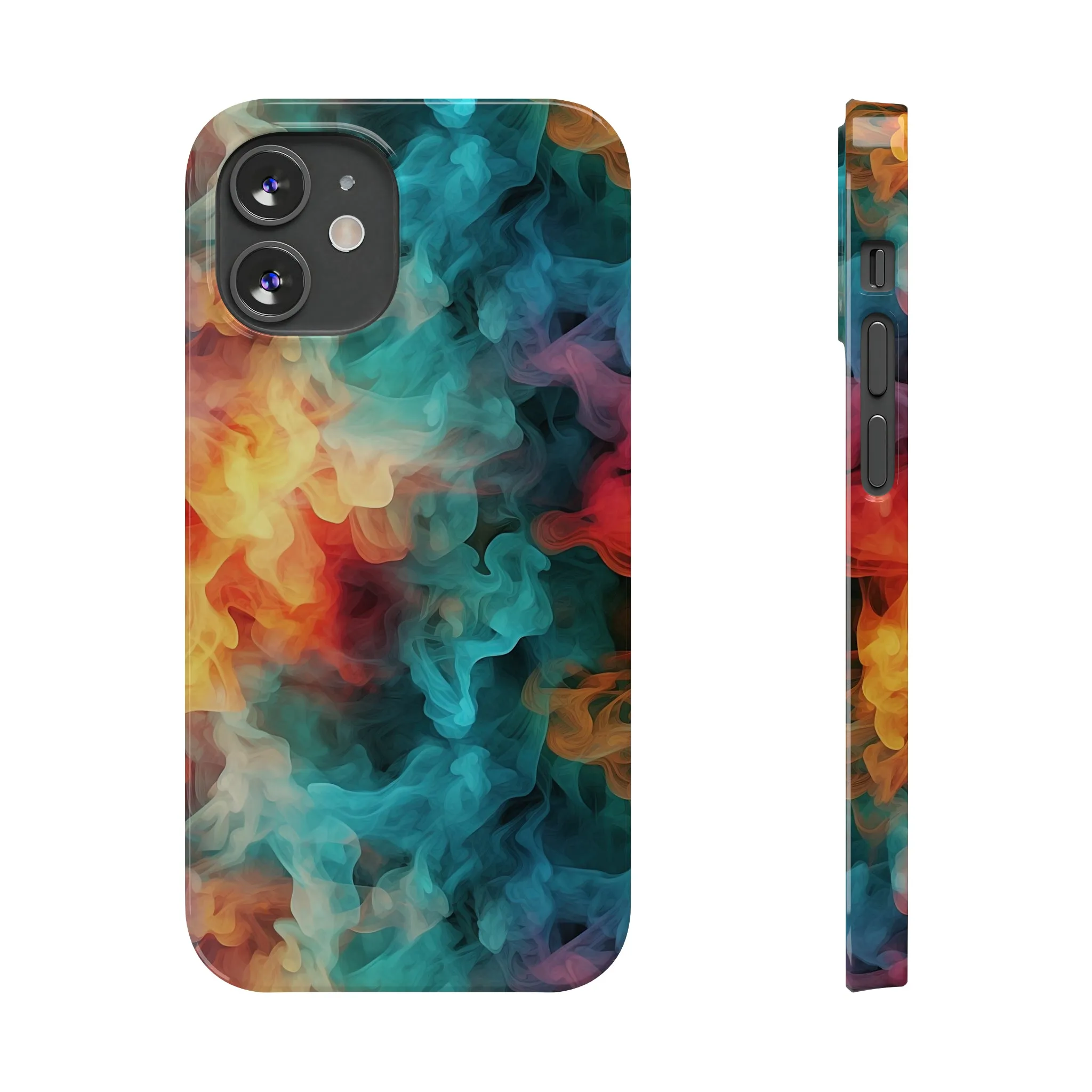 Abstract Aqua, Yellow, Orange Smoke Design Sleek Elegance Wireless-Charging Compatible Phone Case Slim Phone Case compatible with over 20 iphone models