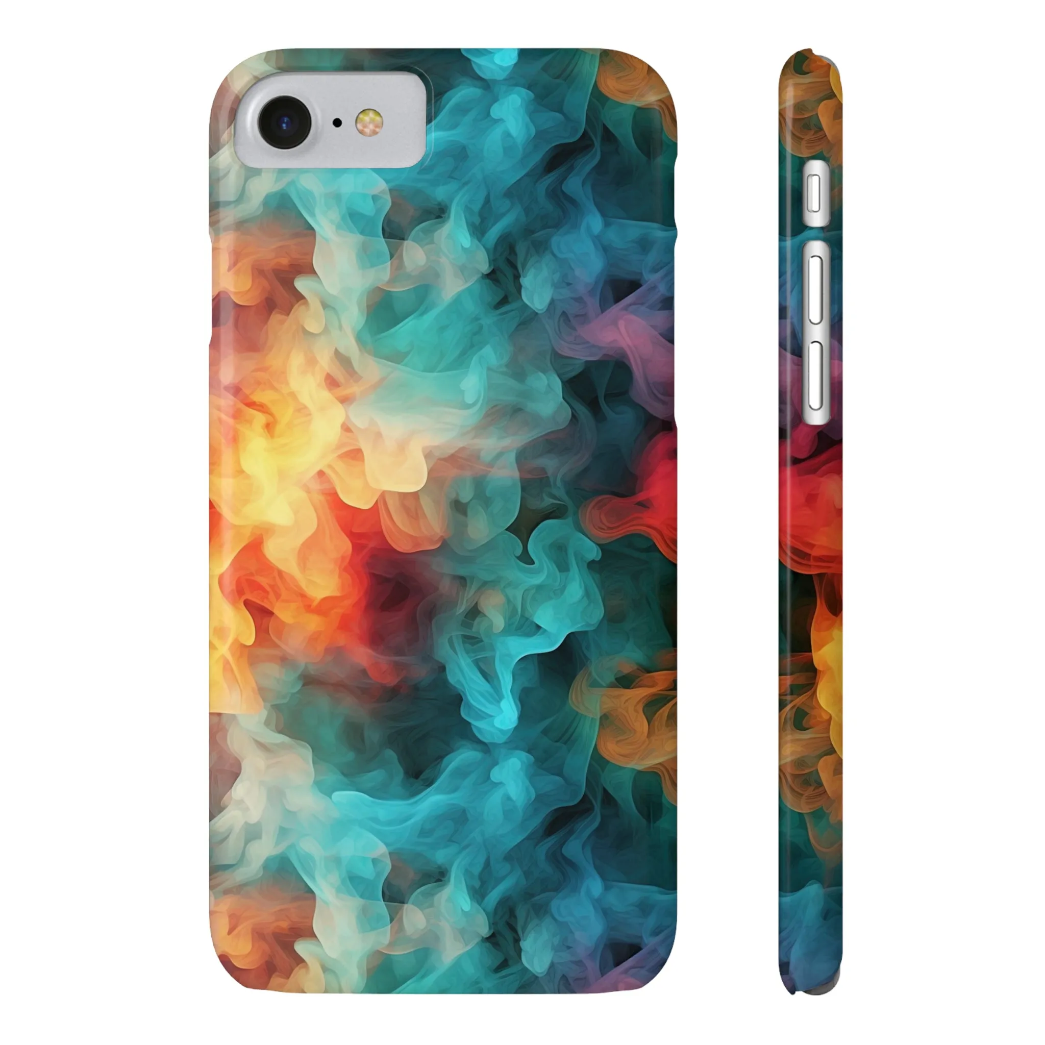 Abstract Aqua, Yellow, Orange Smoke Design Sleek Elegance Wireless-Charging Compatible Phone Case Slim Phone Case compatible with over 20 iphone models