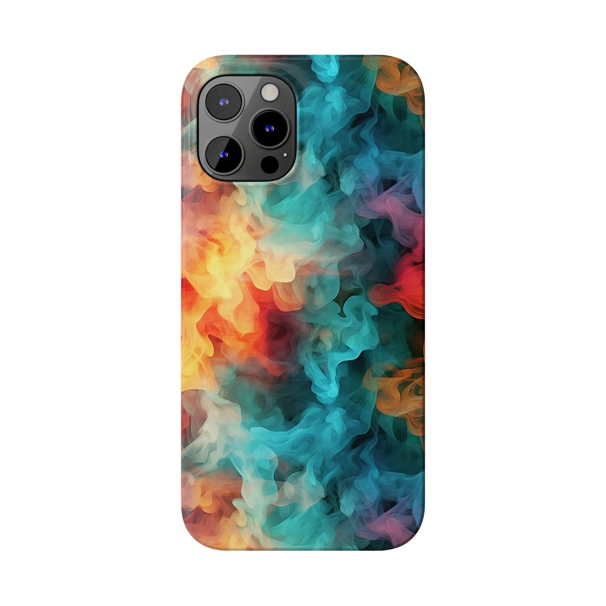 Abstract Aqua, Yellow, Orange Smoke Design Sleek Elegance Wireless-Charging Compatible Phone Case Slim Phone Case compatible with over 20 iphone models