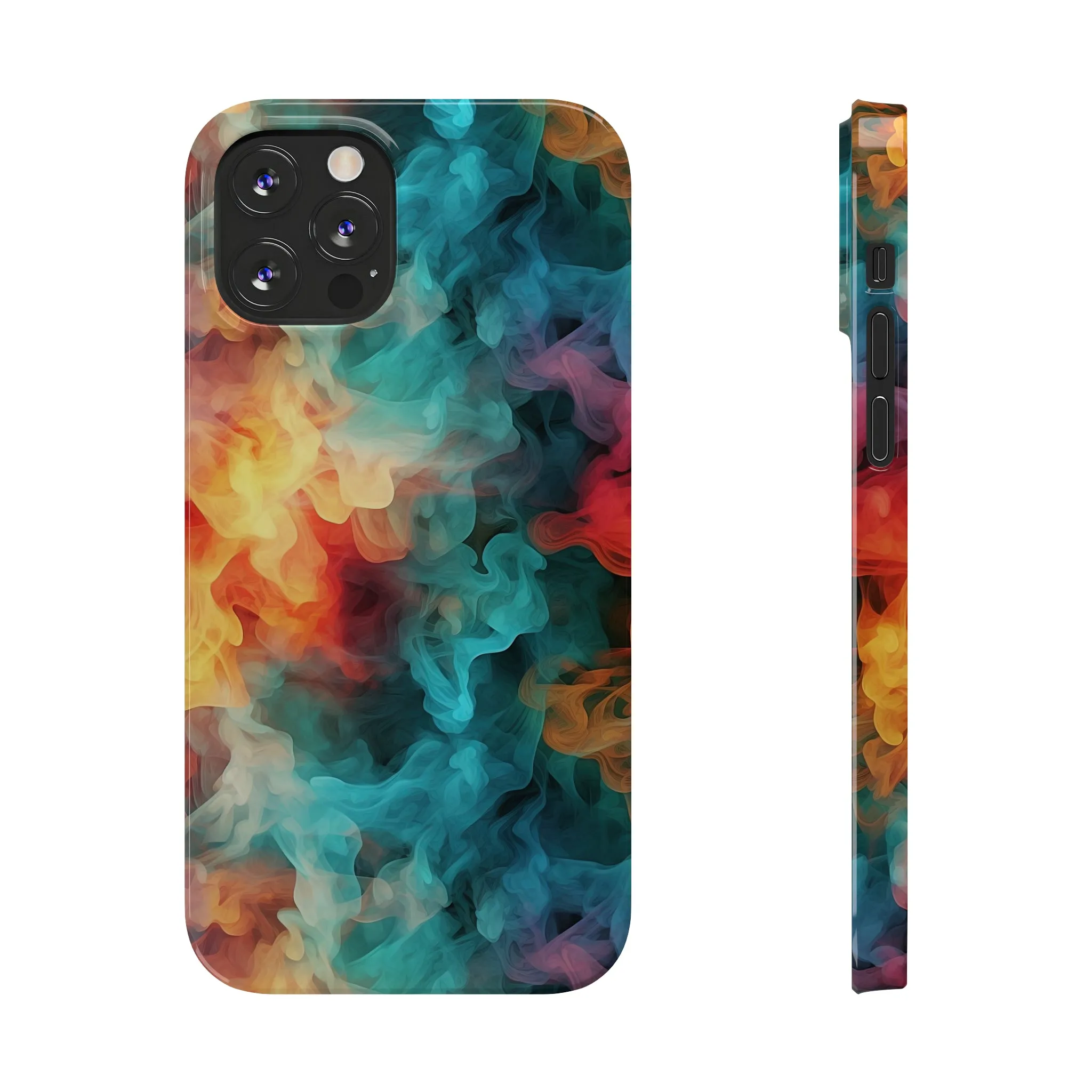 Abstract Aqua, Yellow, Orange Smoke Design Sleek Elegance Wireless-Charging Compatible Phone Case Slim Phone Case compatible with over 20 iphone models