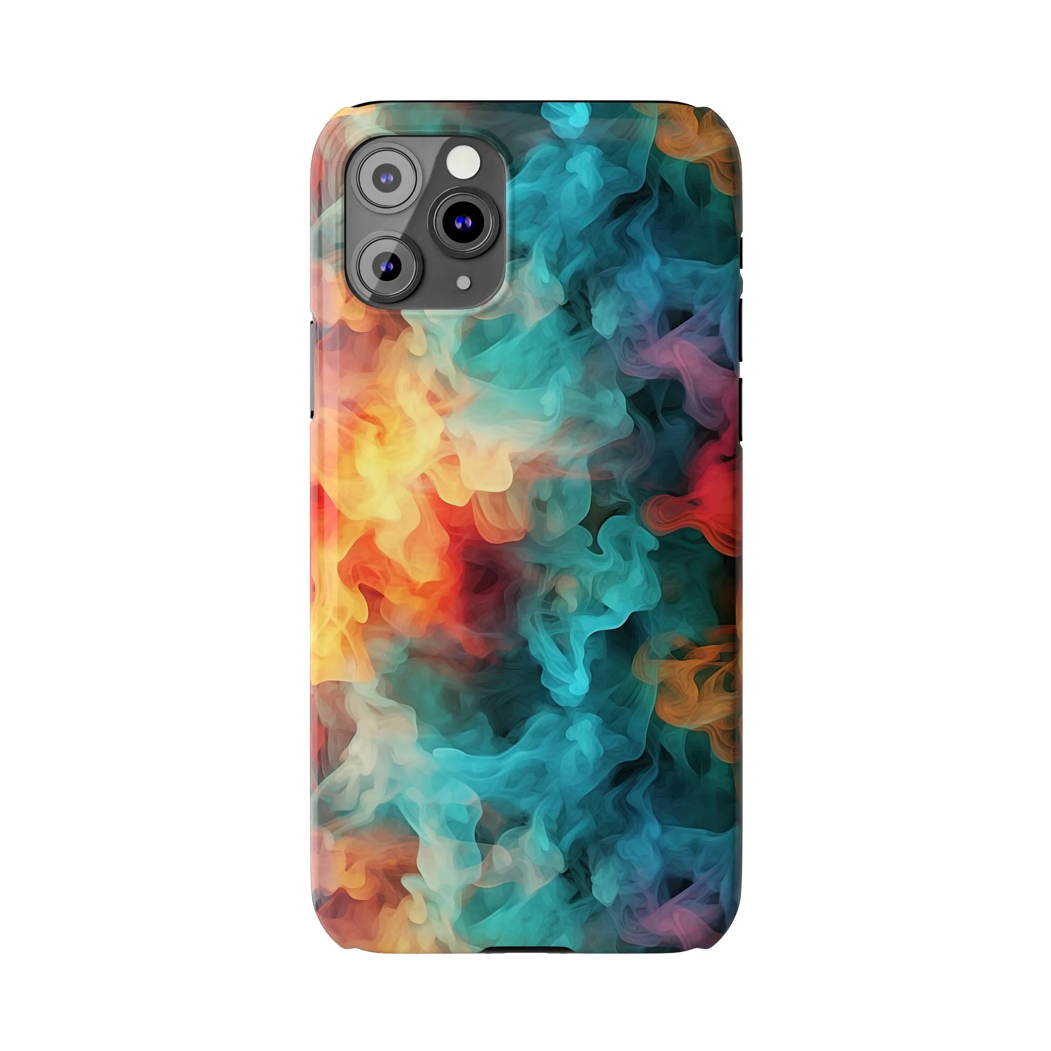 Abstract Aqua, Yellow, Orange Smoke Design Sleek Elegance Wireless-Charging Compatible Phone Case Slim Phone Case compatible with over 20 iphone models