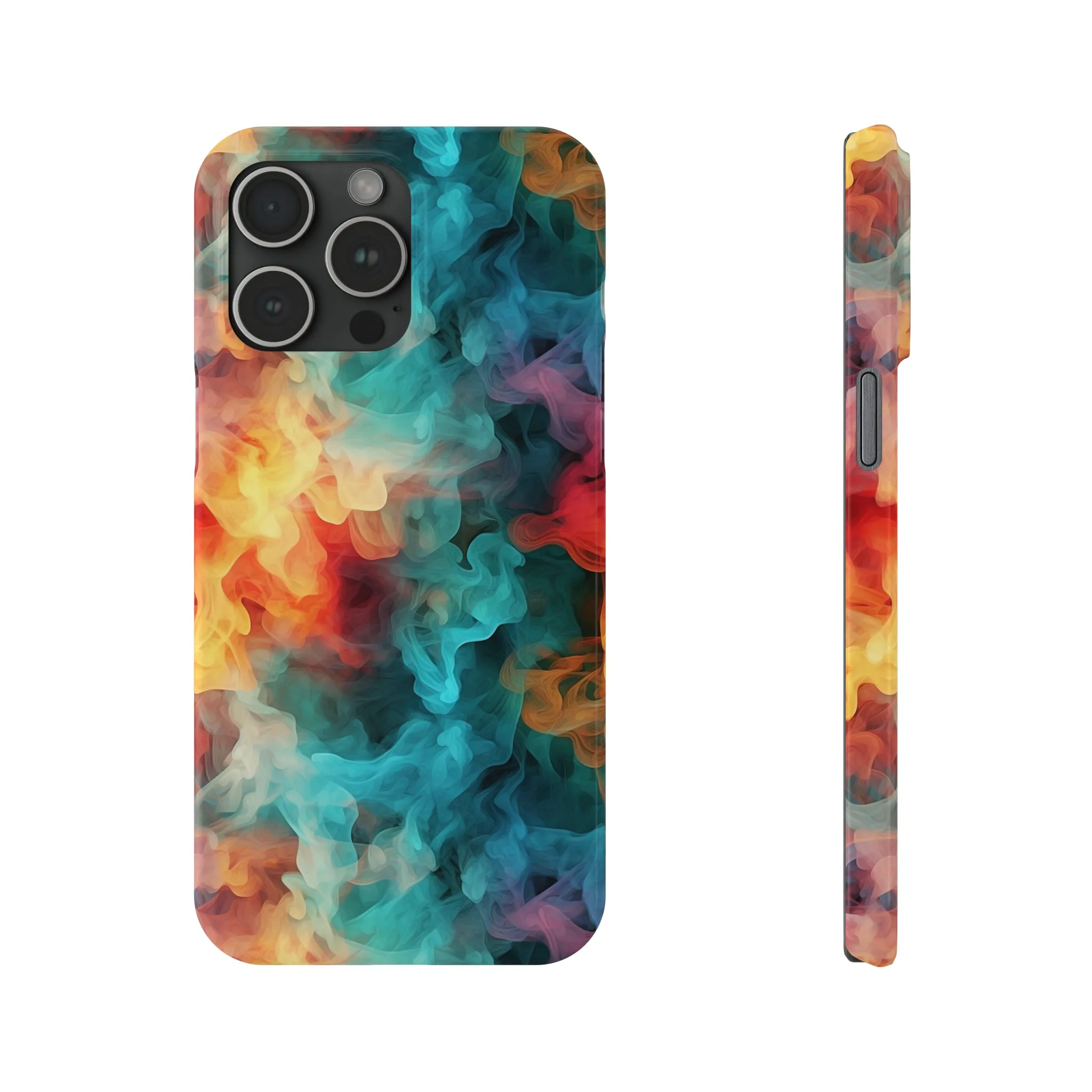 Abstract Aqua, Yellow, Orange Smoke Design Sleek Elegance Wireless-Charging Compatible Phone Case Slim Phone Case compatible with over 20 iphone models