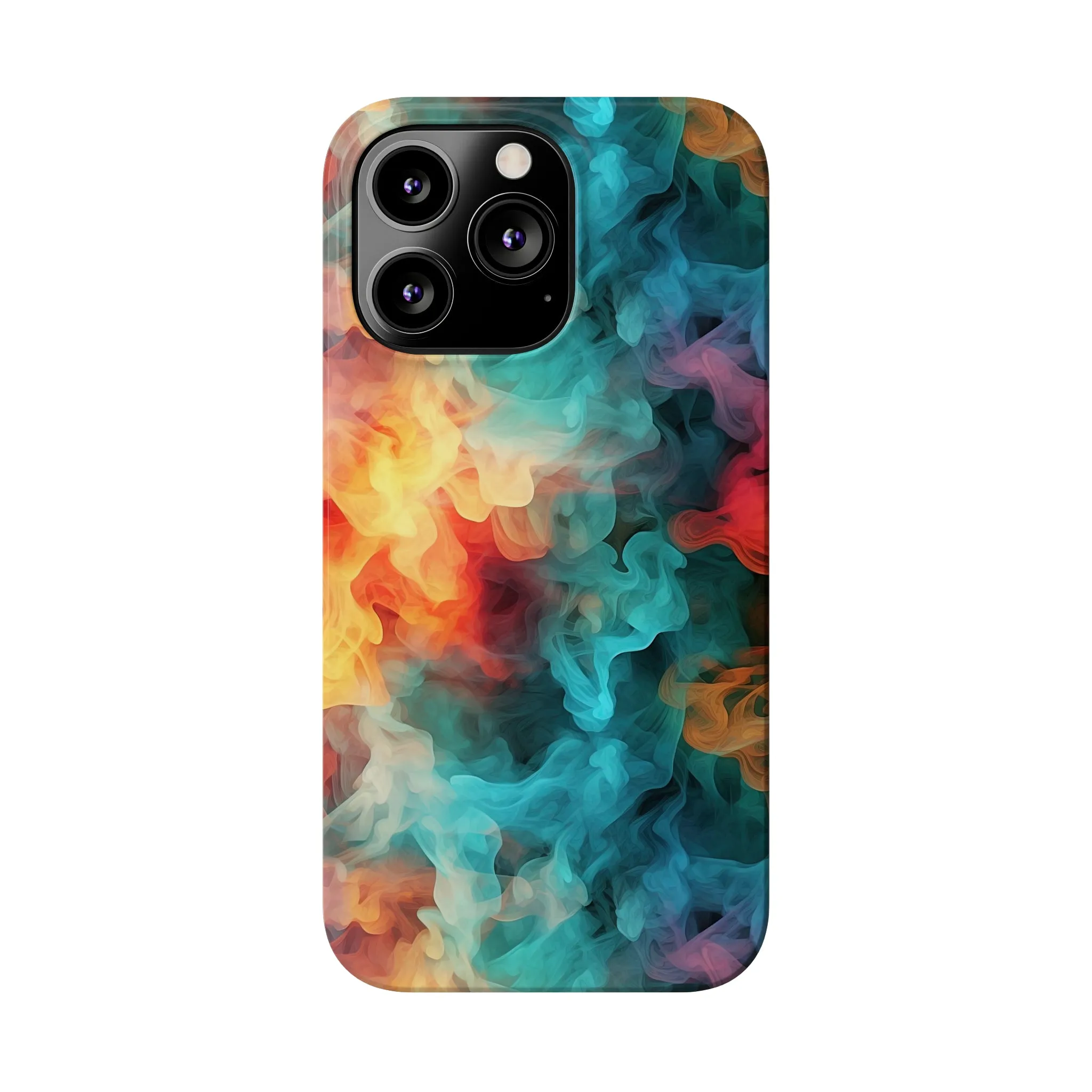 Abstract Aqua, Yellow, Orange Smoke Design Sleek Elegance Wireless-Charging Compatible Phone Case Slim Phone Case compatible with over 20 iphone models