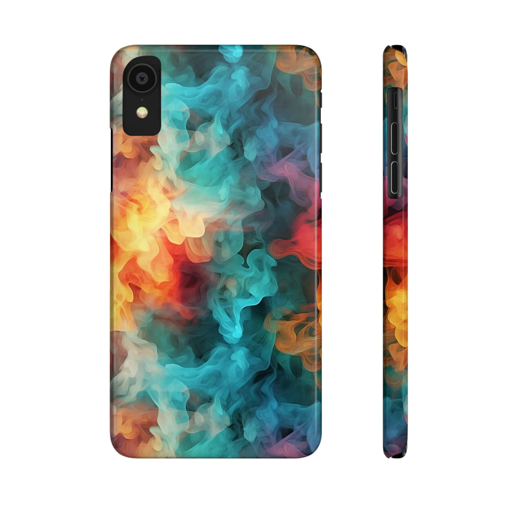 Abstract Aqua, Yellow, Orange Smoke Design Sleek Elegance Wireless-Charging Compatible Phone Case Slim Phone Case compatible with over 20 iphone models