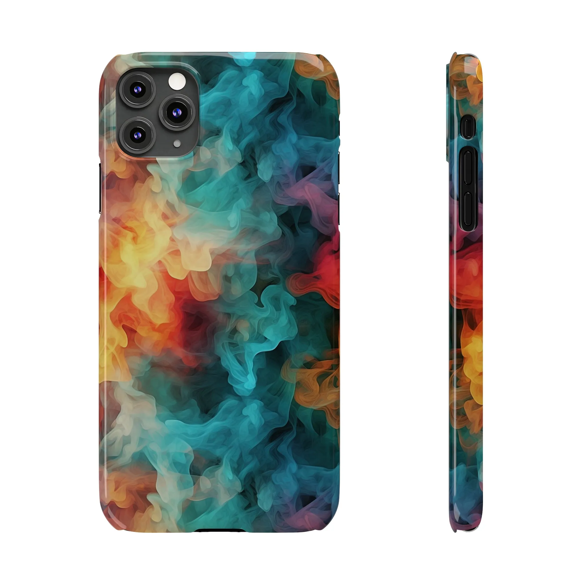 Abstract Aqua, Yellow, Orange Smoke Design Sleek Elegance Wireless-Charging Compatible Phone Case Slim Phone Case compatible with over 20 iphone models