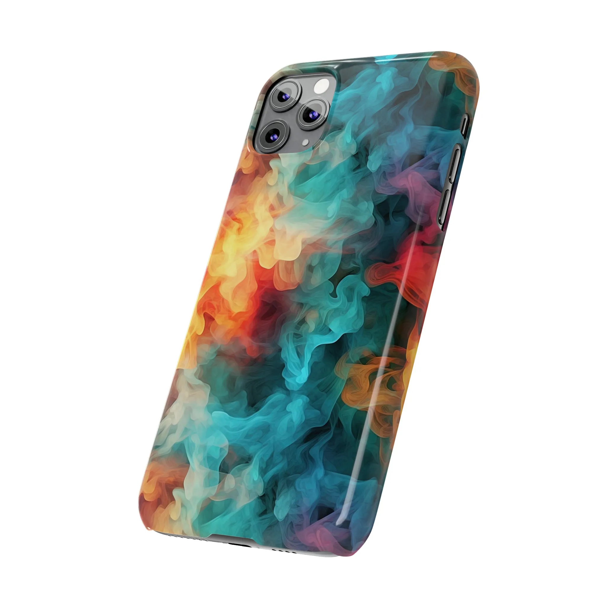 Abstract Aqua, Yellow, Orange Smoke Design Sleek Elegance Wireless-Charging Compatible Phone Case Slim Phone Case compatible with over 20 iphone models