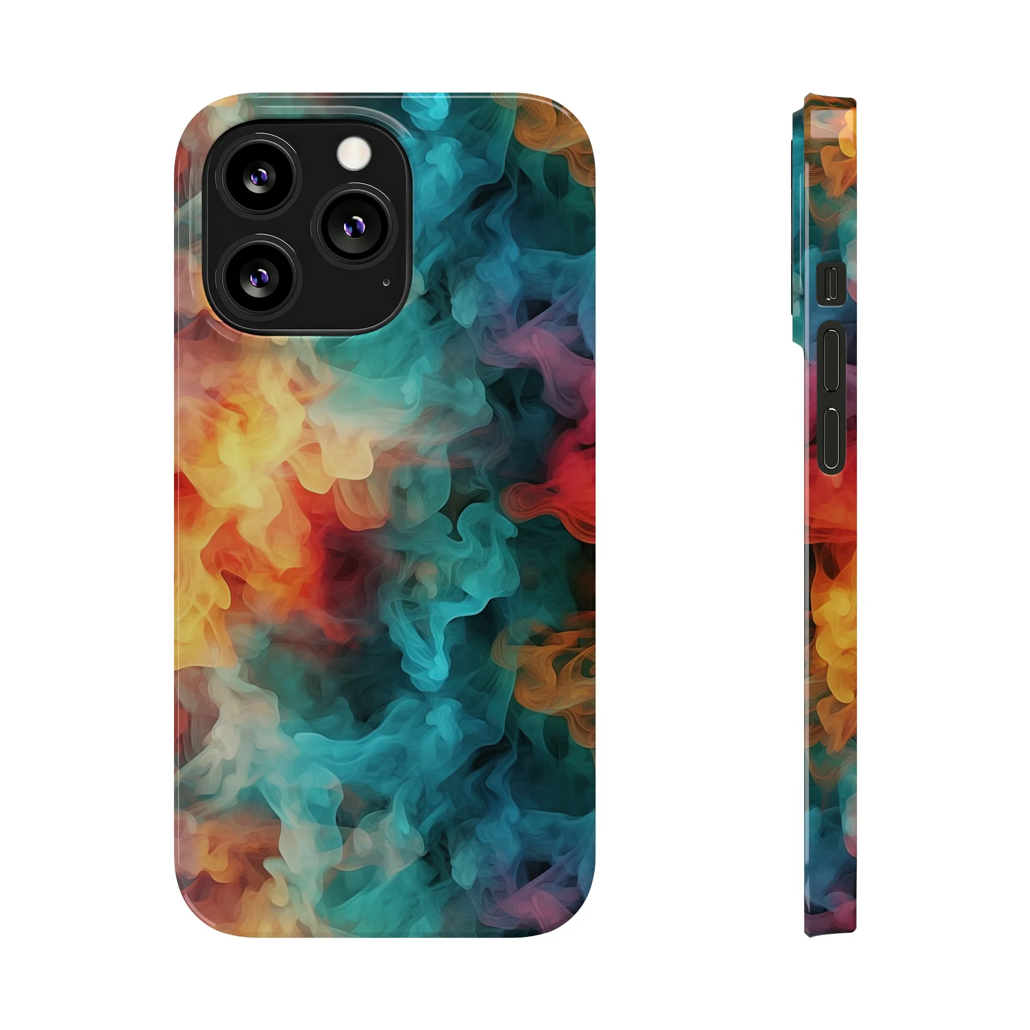 Abstract Aqua, Yellow, Orange Smoke Design Sleek Elegance Wireless-Charging Compatible Phone Case Slim Phone Case compatible with over 20 iphone models