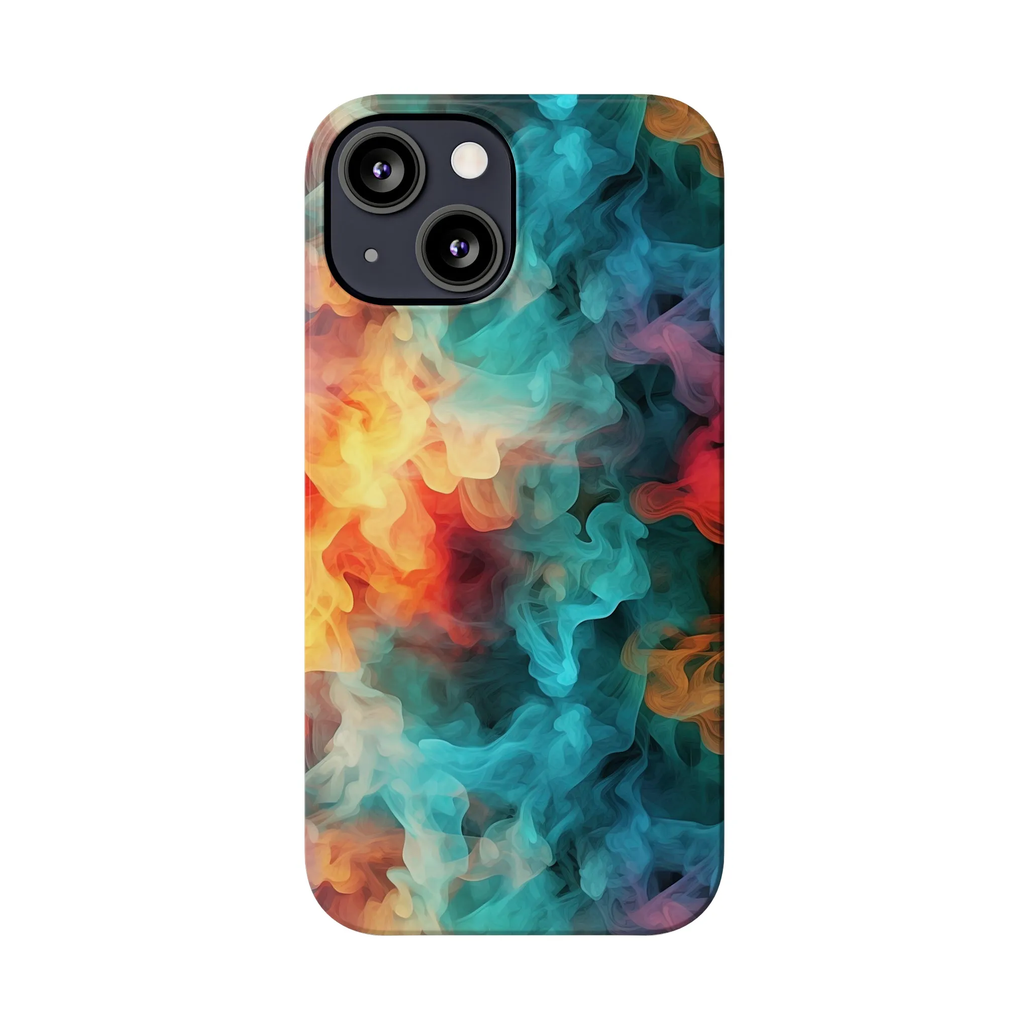 Abstract Aqua, Yellow, Orange Smoke Design Sleek Elegance Wireless-Charging Compatible Phone Case Slim Phone Case compatible with over 20 iphone models