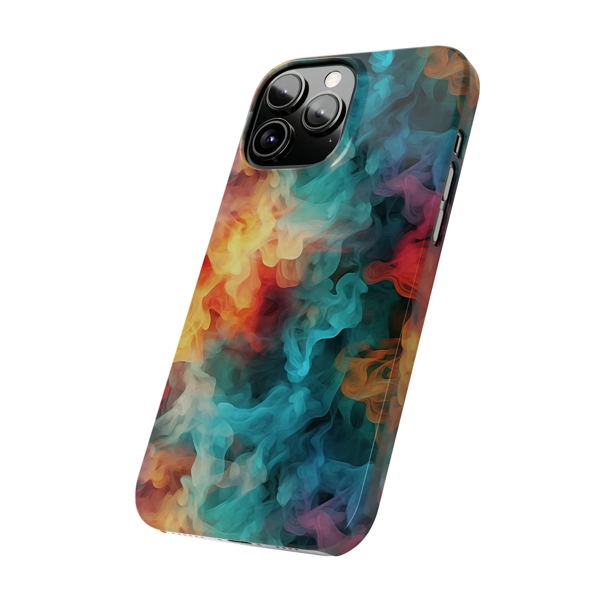 Abstract Aqua, Yellow, Orange Smoke Design Sleek Elegance Wireless-Charging Compatible Phone Case Slim Phone Case compatible with over 20 iphone models