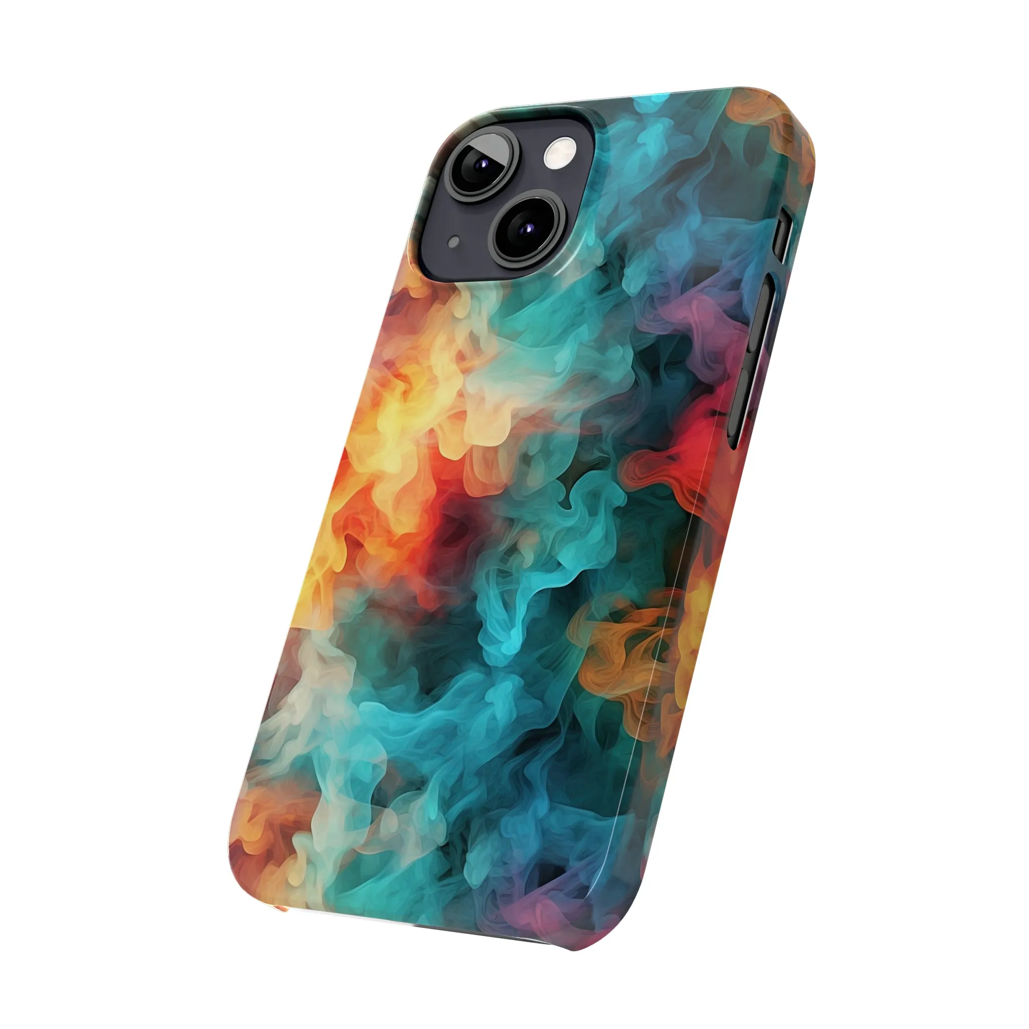 Abstract Aqua, Yellow, Orange Smoke Design Sleek Elegance Wireless-Charging Compatible Phone Case Slim Phone Case compatible with over 20 iphone models