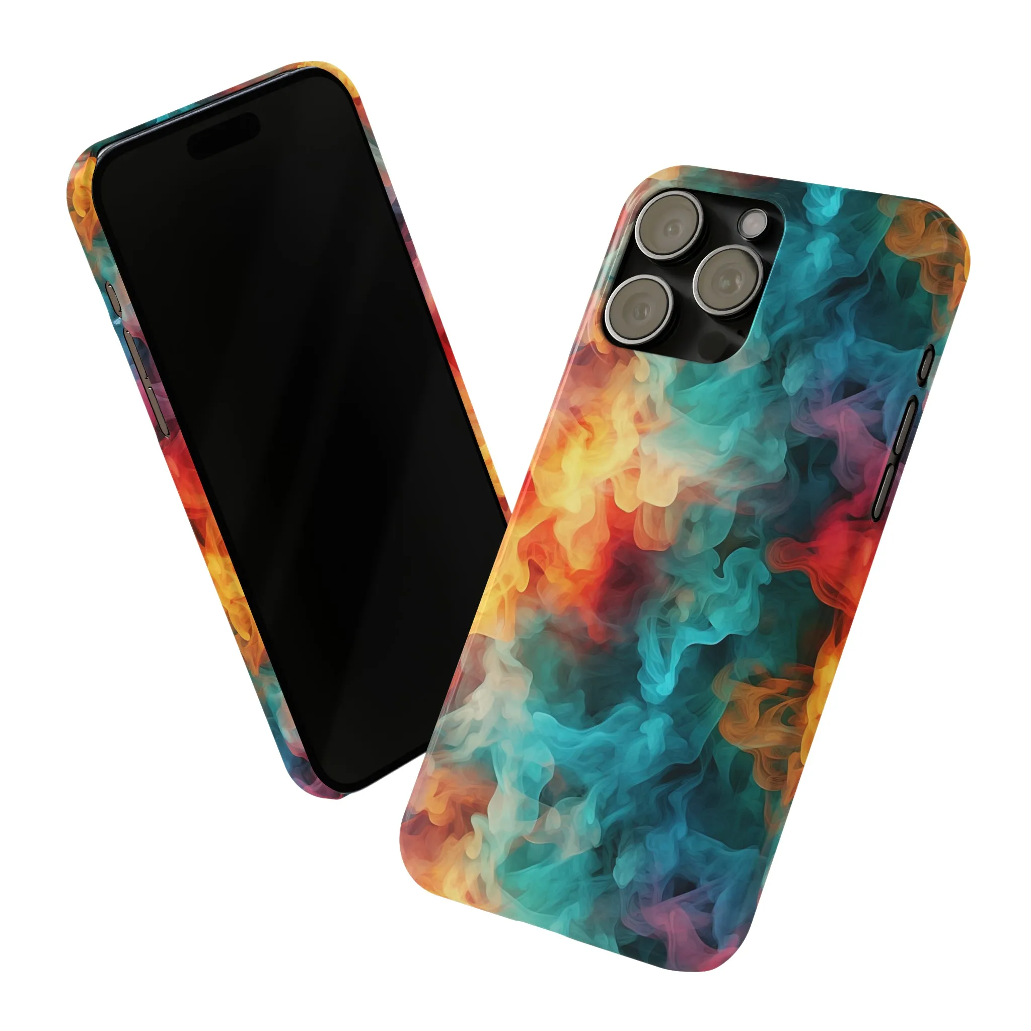 Abstract Aqua, Yellow, Orange Smoke Design Sleek Elegance Wireless-Charging Compatible Phone Case Slim Phone Case compatible with over 20 iphone models