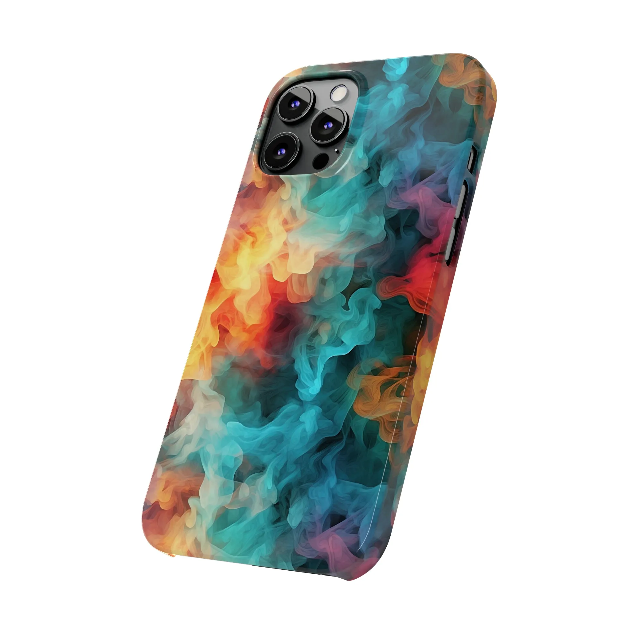 Abstract Aqua, Yellow, Orange Smoke Design Sleek Elegance Wireless-Charging Compatible Phone Case Slim Phone Case compatible with over 20 iphone models