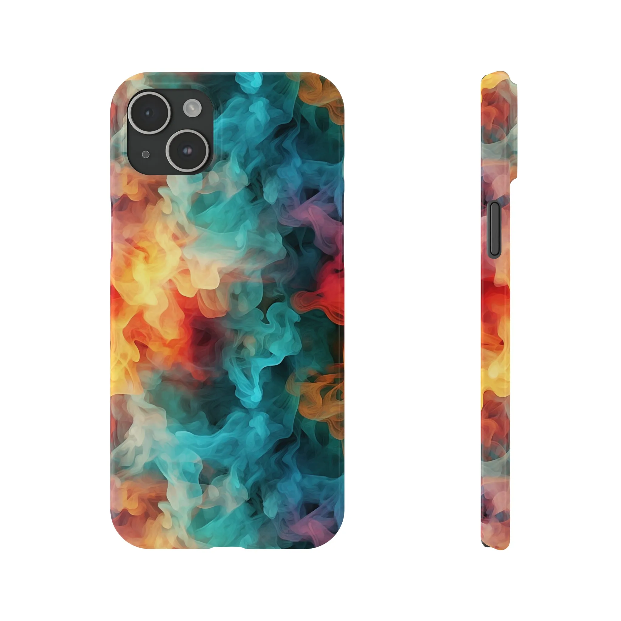 Abstract Aqua, Yellow, Orange Smoke Design Sleek Elegance Wireless-Charging Compatible Phone Case Slim Phone Case compatible with over 20 iphone models