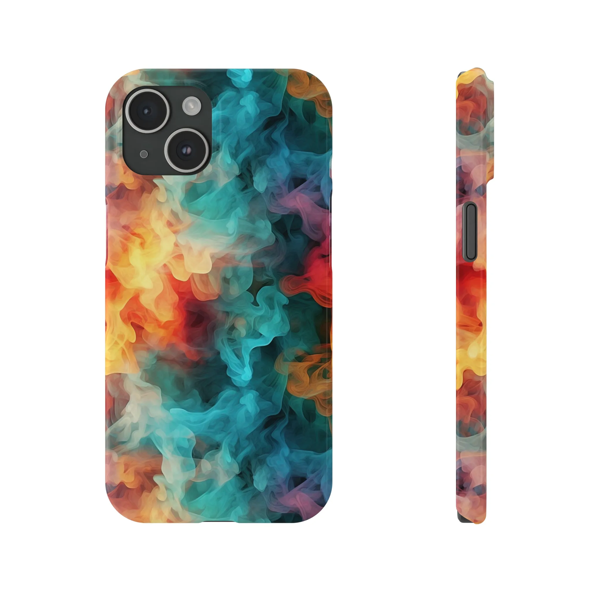 Abstract Aqua, Yellow, Orange Smoke Design Sleek Elegance Wireless-Charging Compatible Phone Case Slim Phone Case compatible with over 20 iphone models