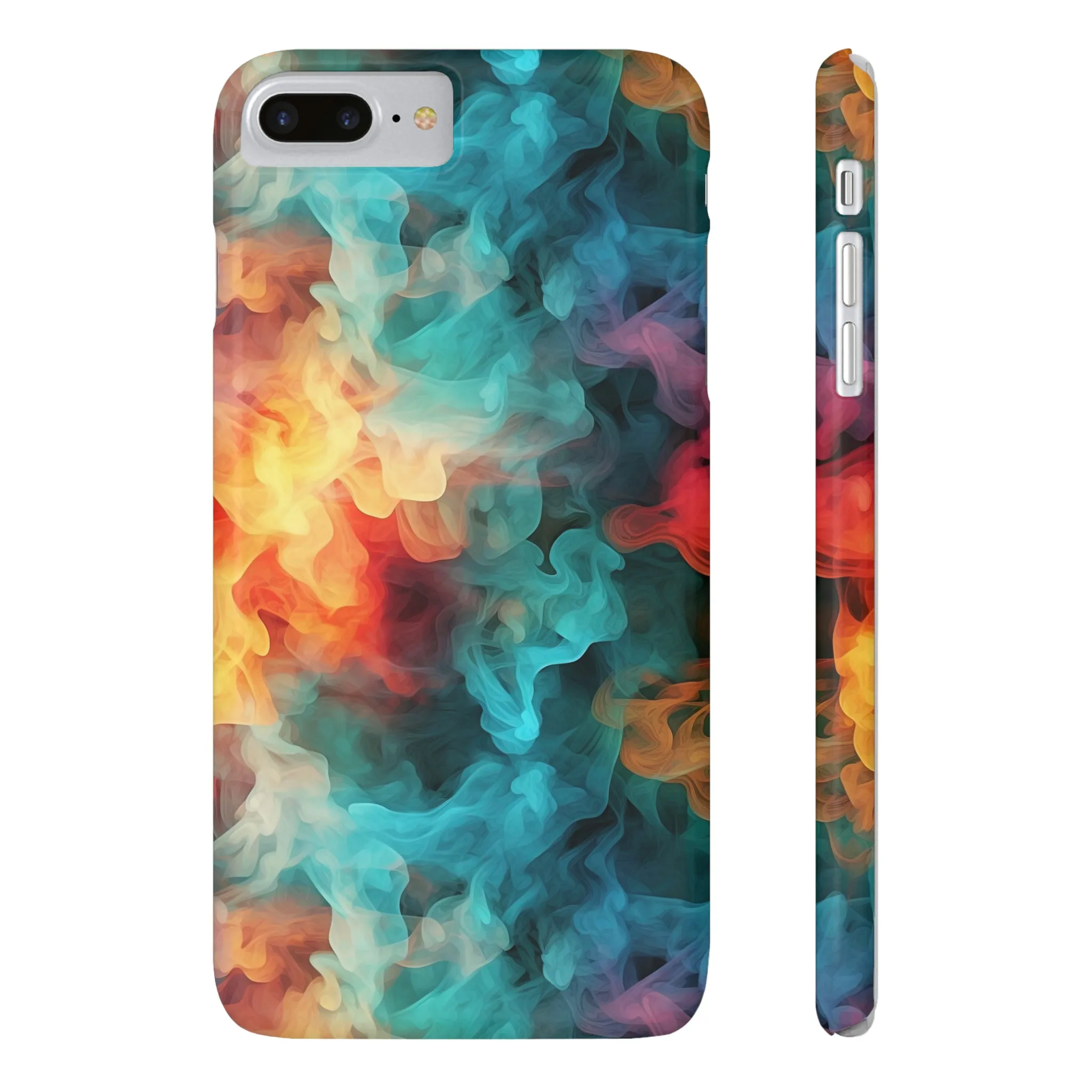 Abstract Aqua, Yellow, Orange Smoke Design Sleek Elegance Wireless-Charging Compatible Phone Case Slim Phone Case compatible with over 20 iphone models