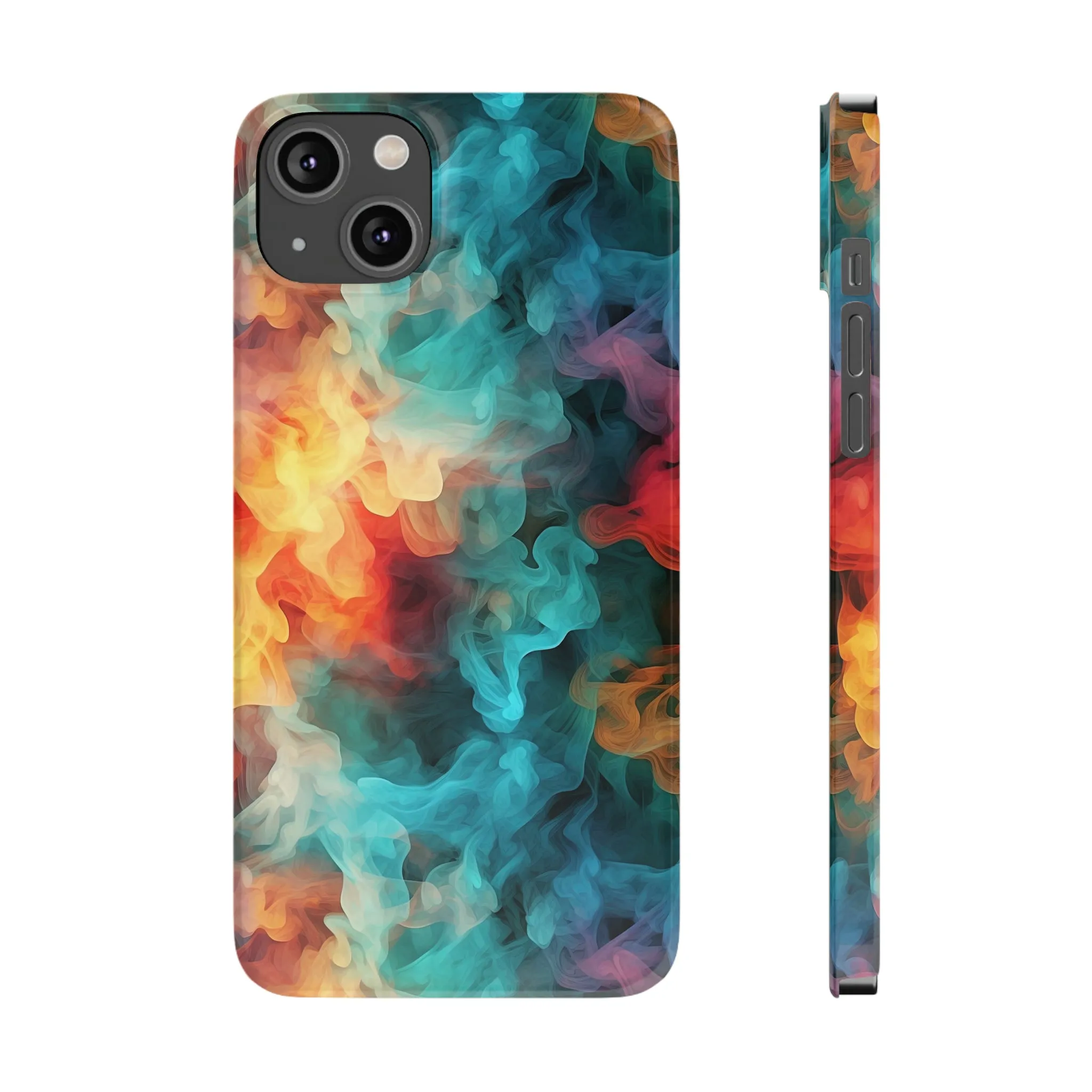 Abstract Aqua, Yellow, Orange Smoke Design Sleek Elegance Wireless-Charging Compatible Phone Case Slim Phone Case compatible with over 20 iphone models