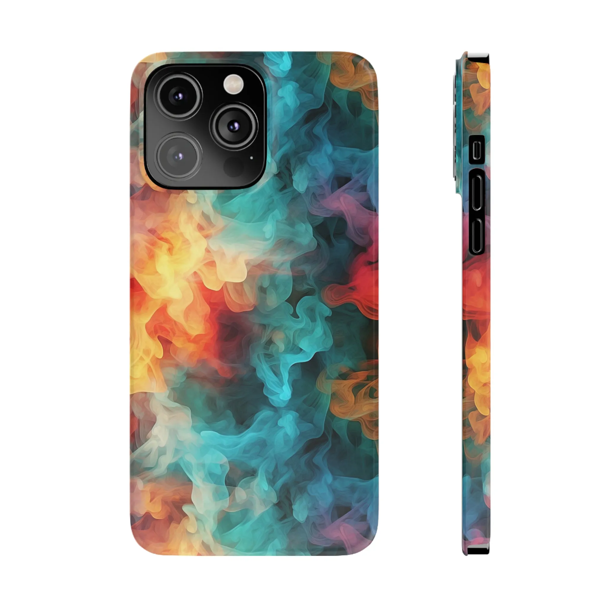 Abstract Aqua, Yellow, Orange Smoke Design Sleek Elegance Wireless-Charging Compatible Phone Case Slim Phone Case compatible with over 20 iphone models