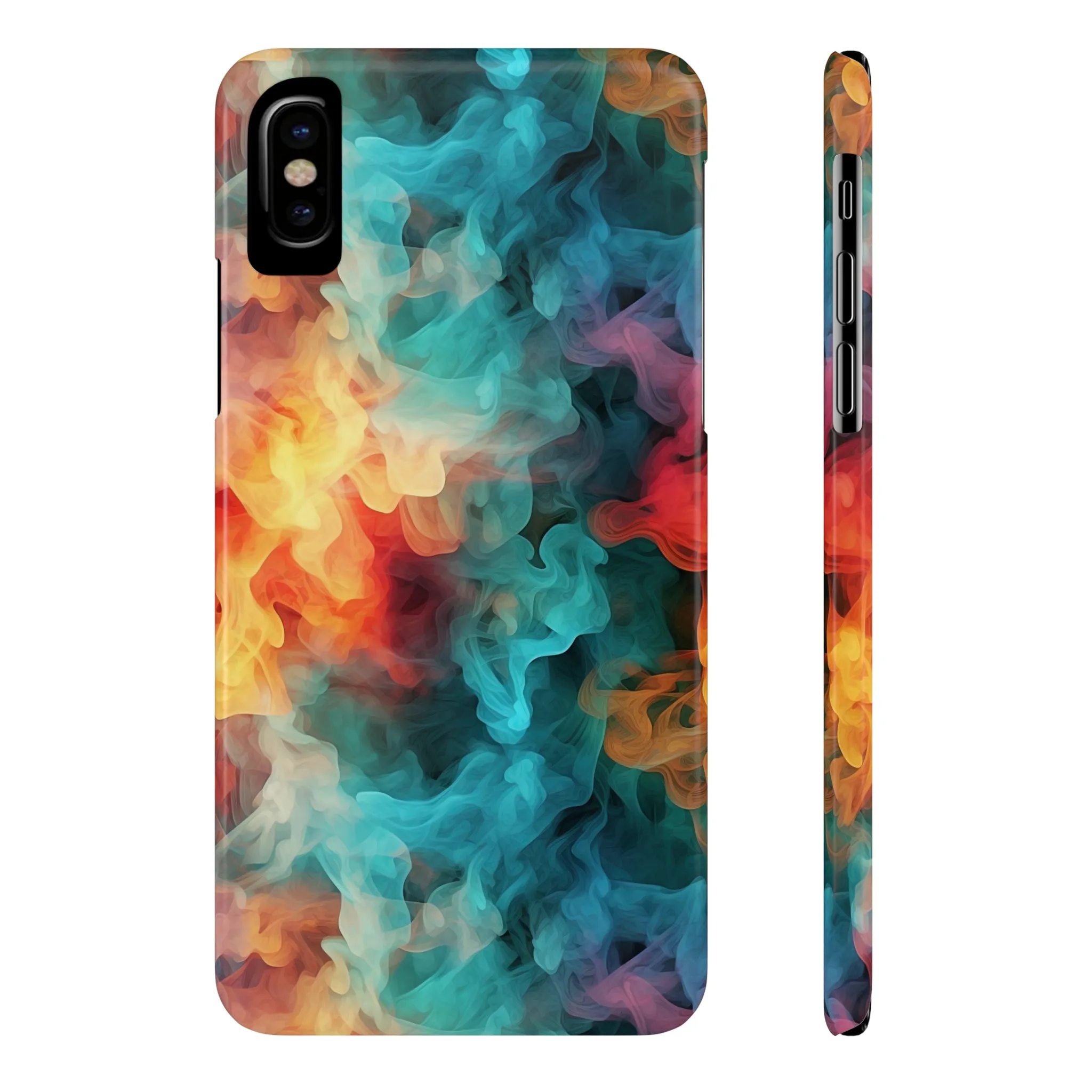 Abstract Aqua, Yellow, Orange Smoke Design Sleek Elegance Wireless-Charging Compatible Phone Case Slim Phone Case compatible with over 20 iphone models