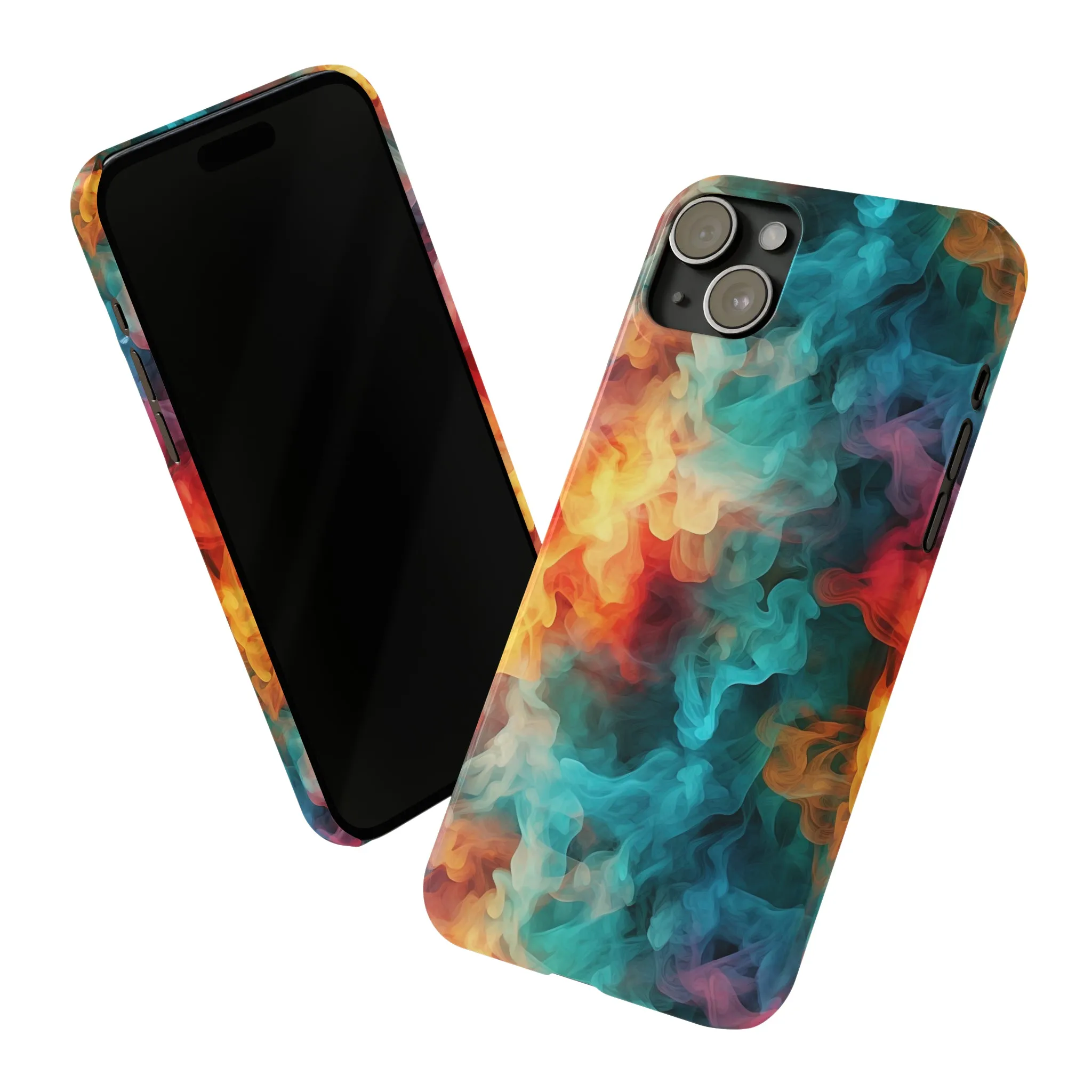 Abstract Aqua, Yellow, Orange Smoke Design Sleek Elegance Wireless-Charging Compatible Phone Case Slim Phone Case compatible with over 20 iphone models