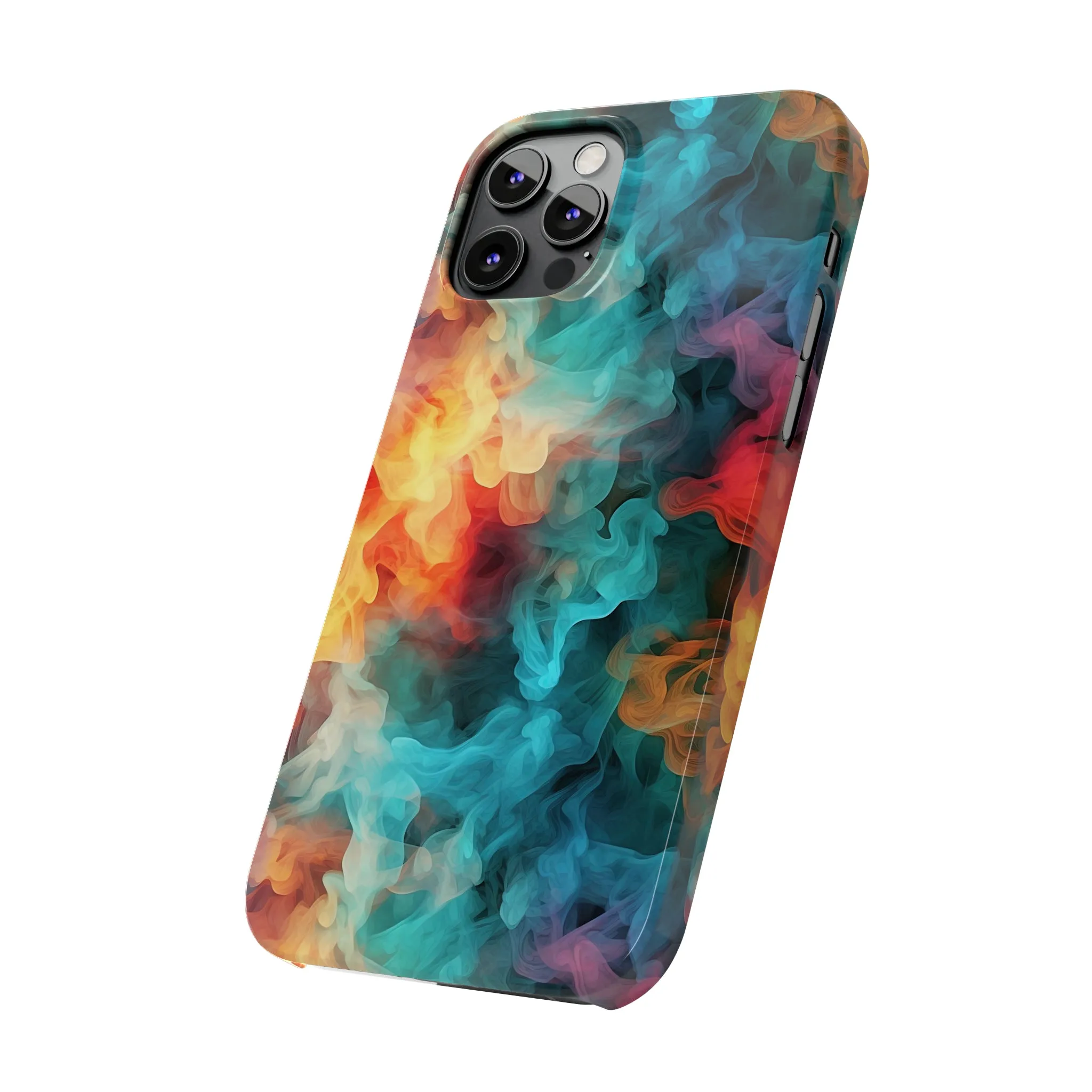 Abstract Aqua, Yellow, Orange Smoke Design Sleek Elegance Wireless-Charging Compatible Phone Case Slim Phone Case compatible with over 20 iphone models