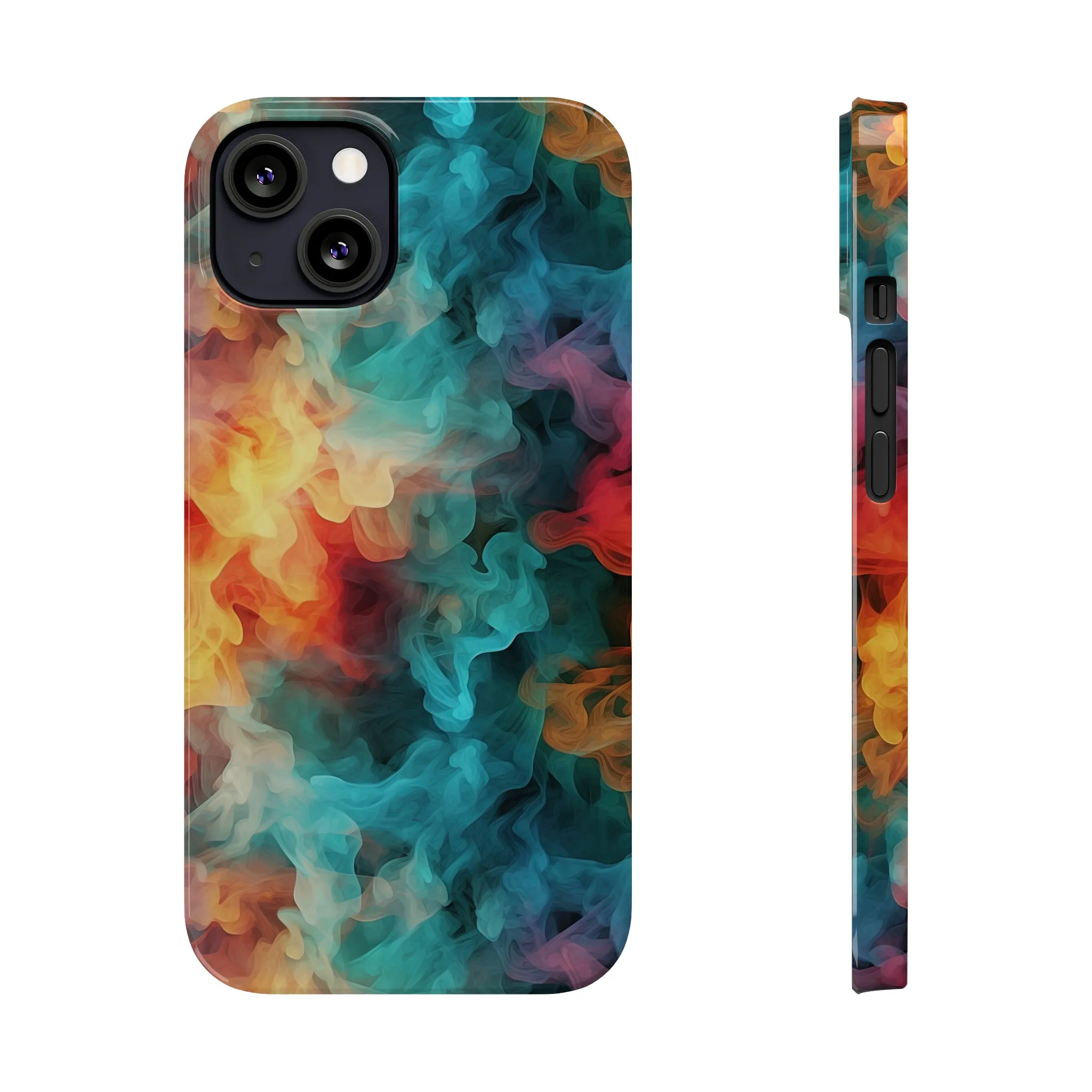 Abstract Aqua, Yellow, Orange Smoke Design Sleek Elegance Wireless-Charging Compatible Phone Case Slim Phone Case compatible with over 20 iphone models