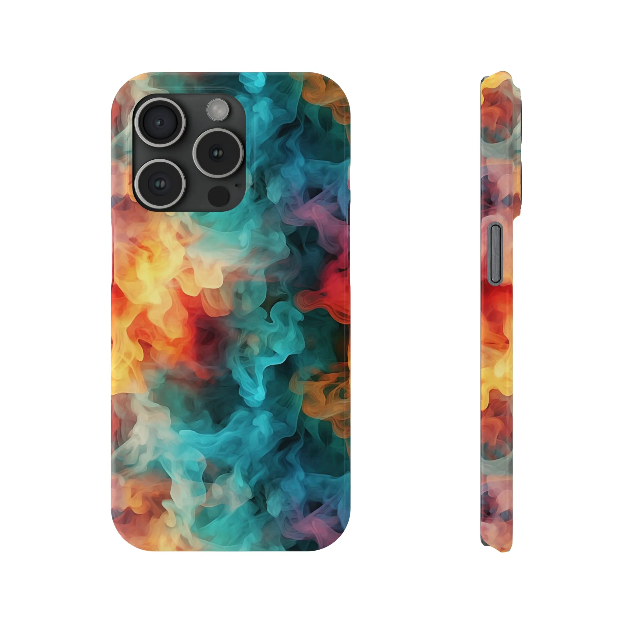 Abstract Aqua, Yellow, Orange Smoke Design Sleek Elegance Wireless-Charging Compatible Phone Case Slim Phone Case compatible with over 20 iphone models