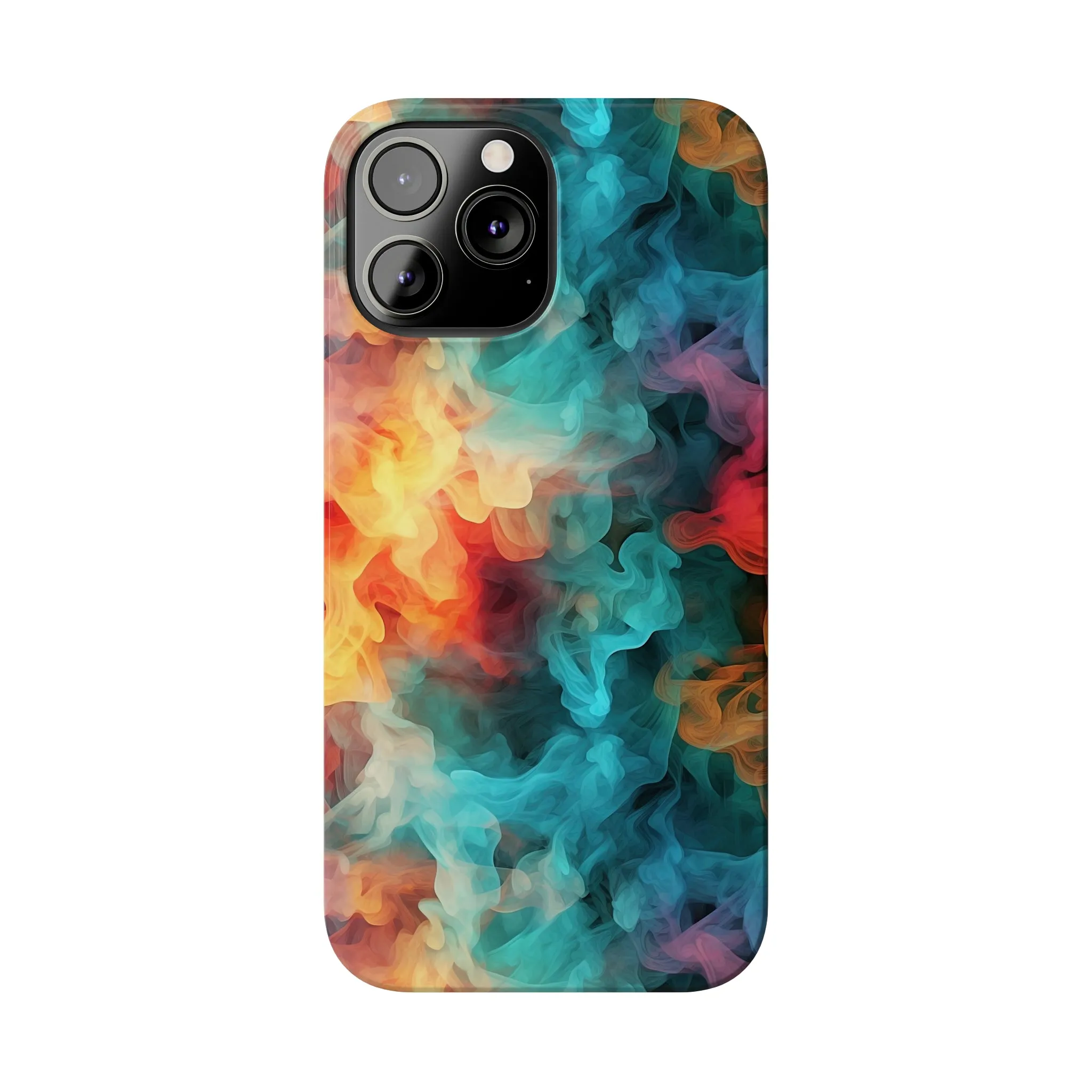 Abstract Aqua, Yellow, Orange Smoke Design Sleek Elegance Wireless-Charging Compatible Phone Case Slim Phone Case compatible with over 20 iphone models