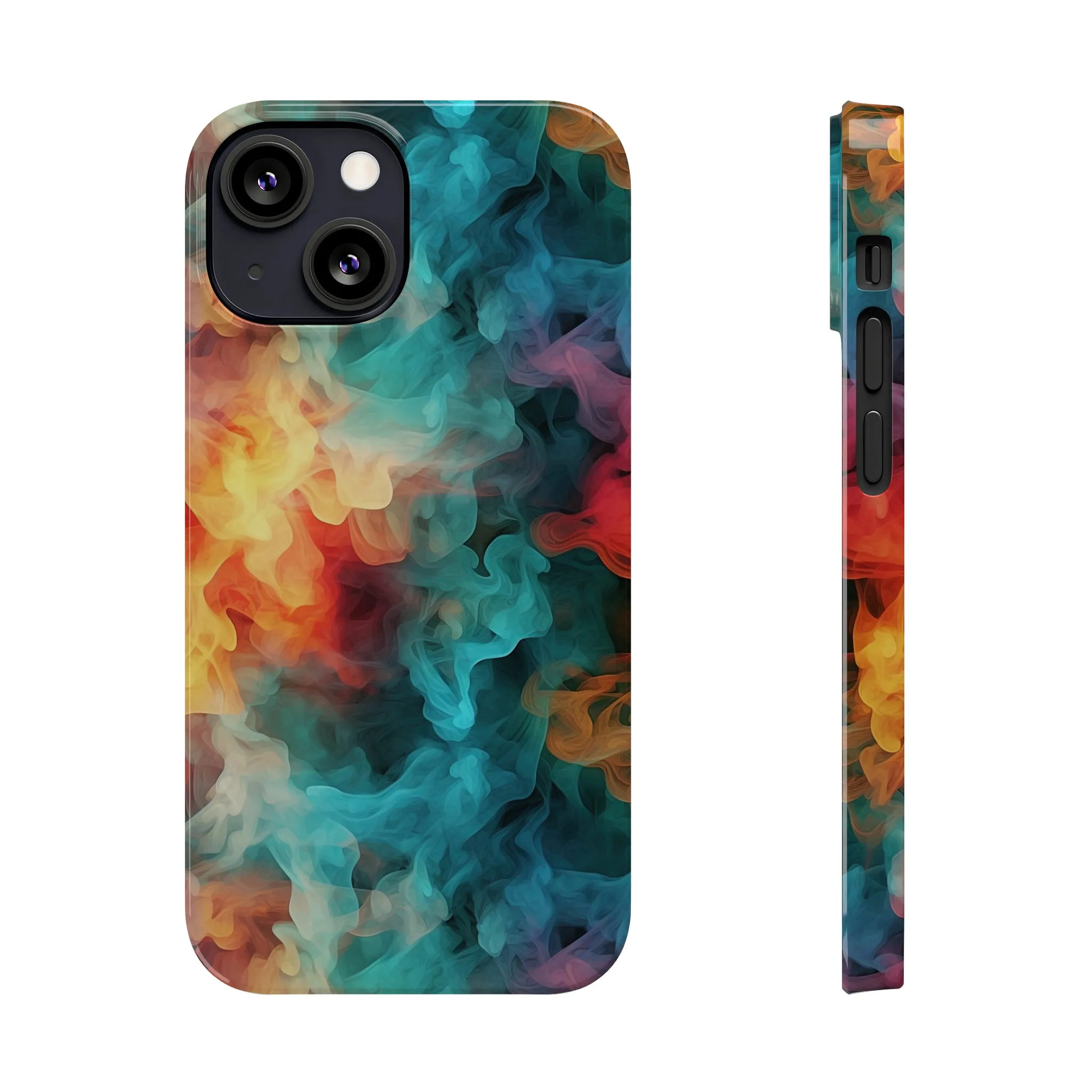 Abstract Aqua, Yellow, Orange Smoke Design Sleek Elegance Wireless-Charging Compatible Phone Case Slim Phone Case compatible with over 20 iphone models