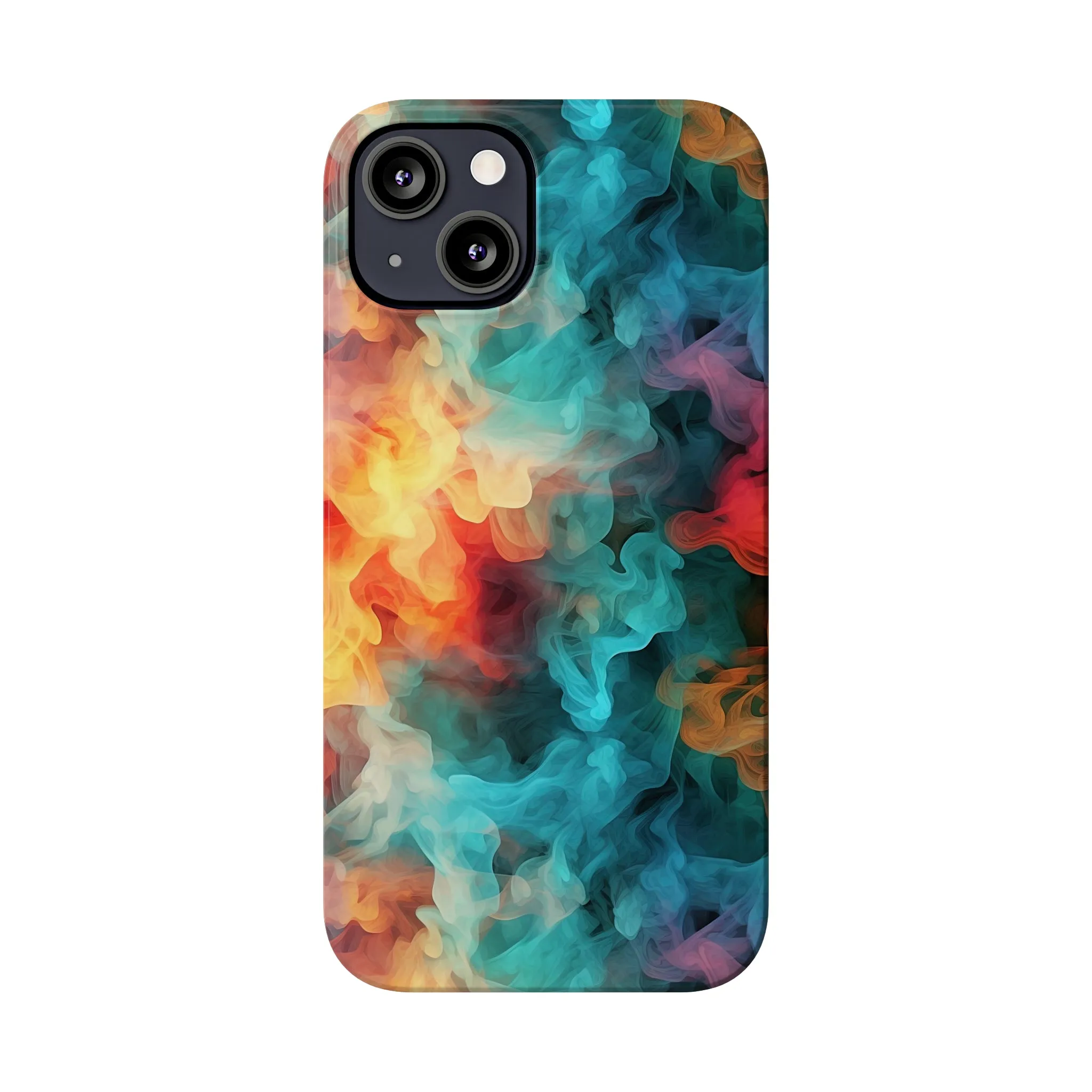 Abstract Aqua, Yellow, Orange Smoke Design Sleek Elegance Wireless-Charging Compatible Phone Case Slim Phone Case compatible with over 20 iphone models